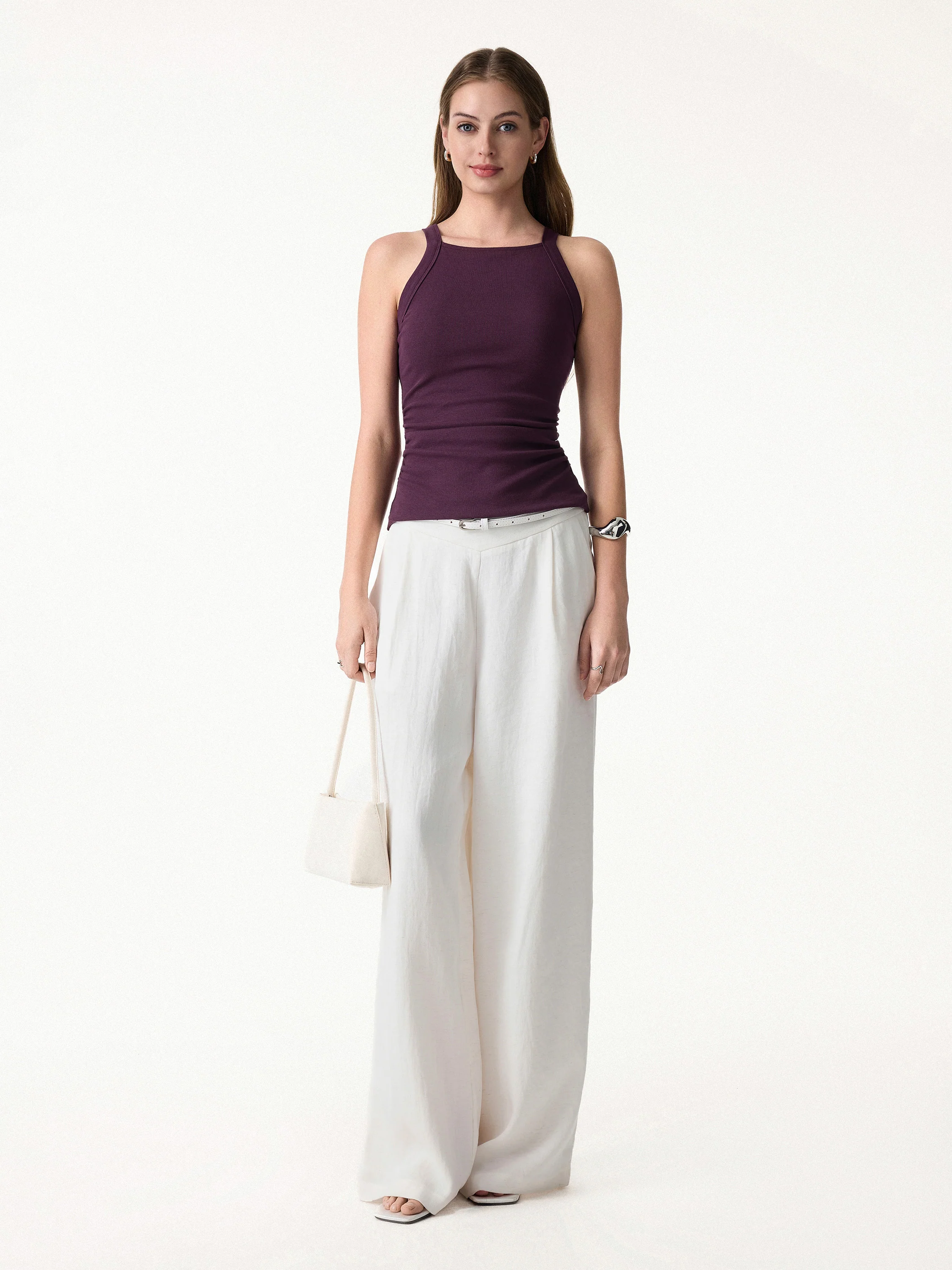 Square Neck Ruched Rib Bra Tank - Image 2