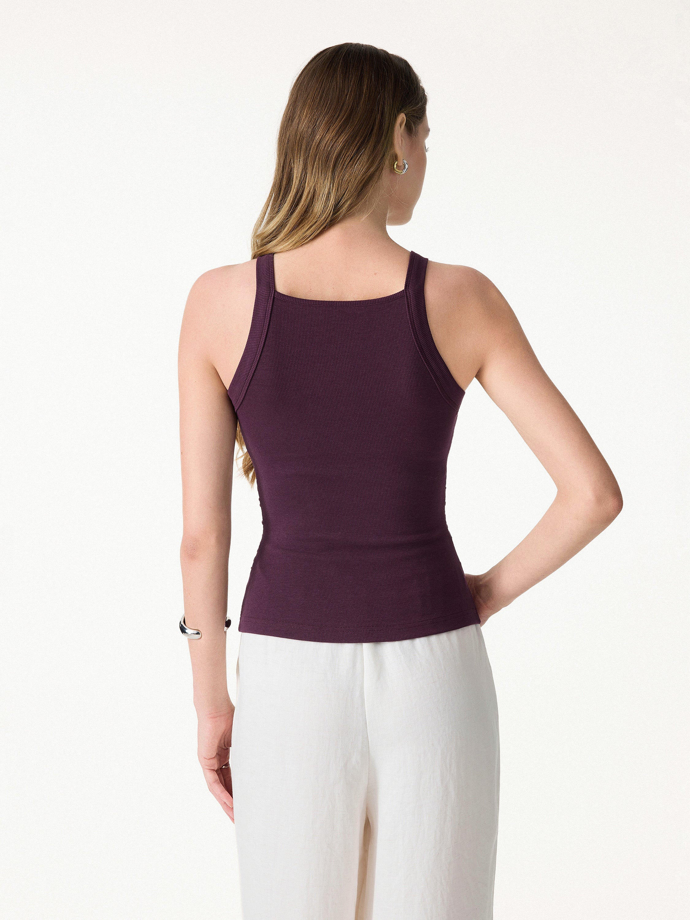 Square Neck Ruched Rib Bra Tank - Image 4