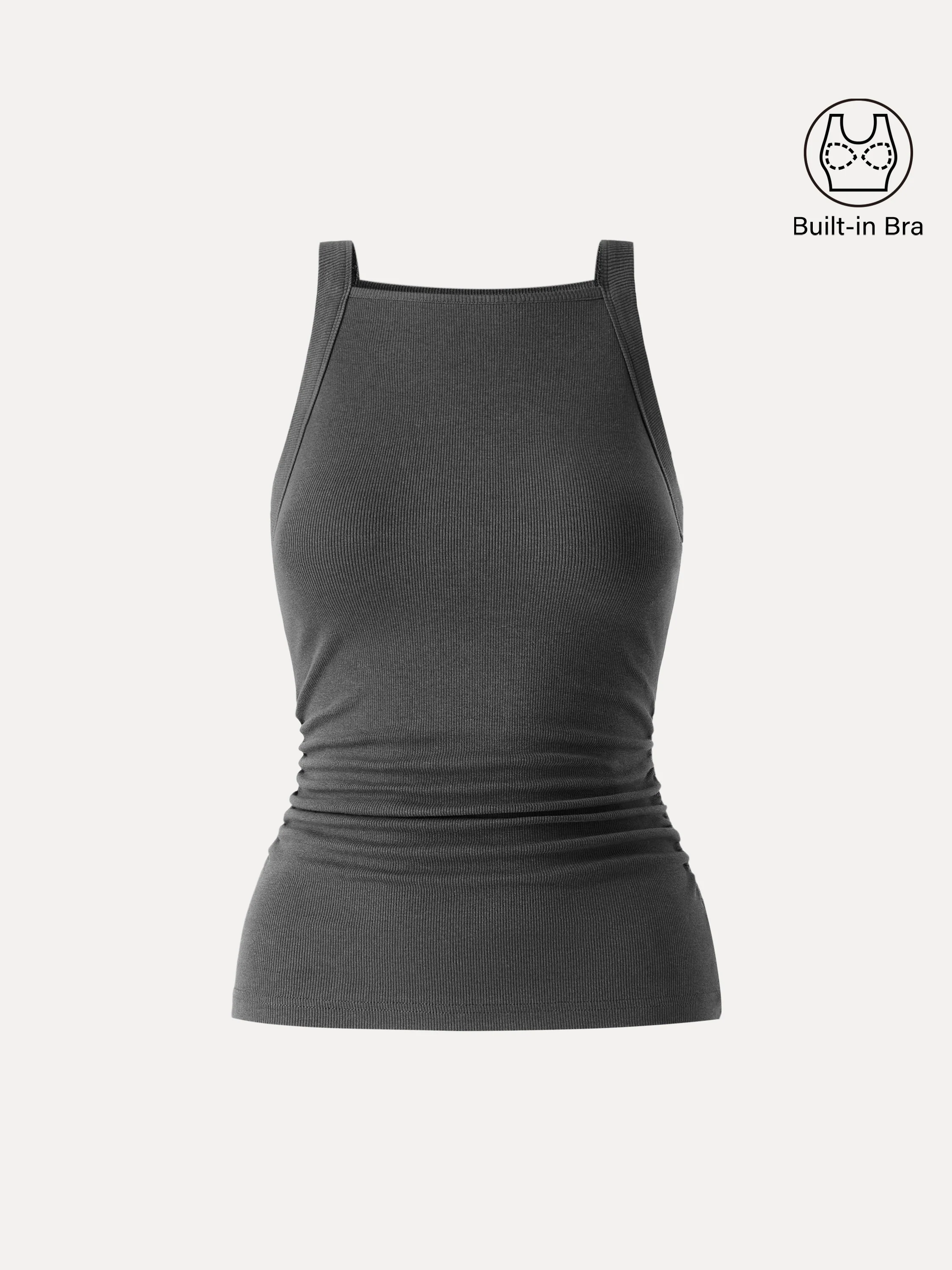 Square Neck Ruched Rib Bra Tank - Image 8
