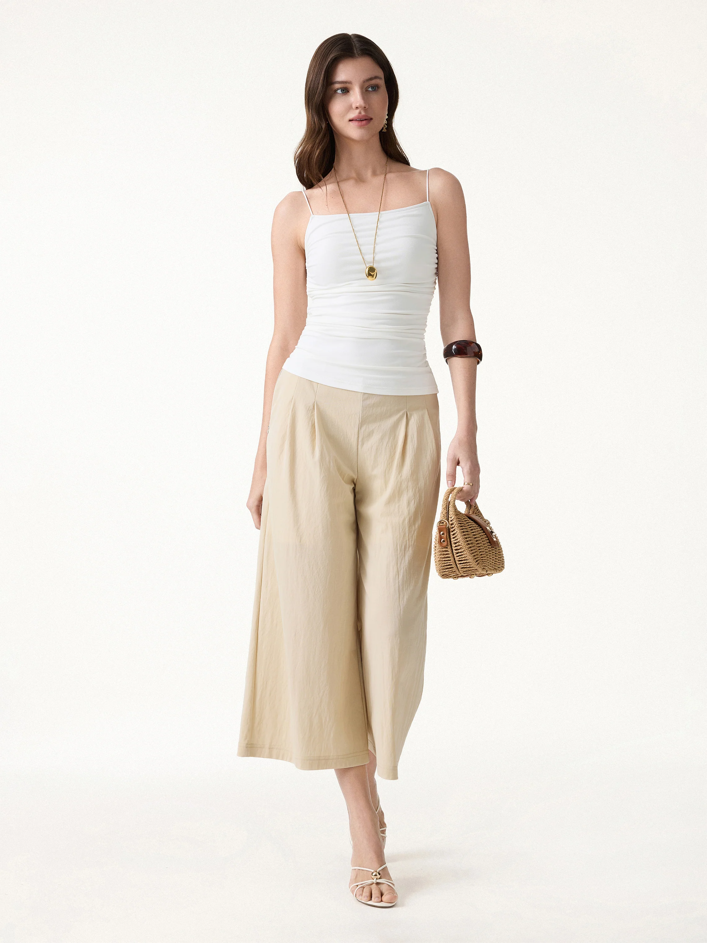 Square Neck Ruched Spaghetti Bra Top - Image 3