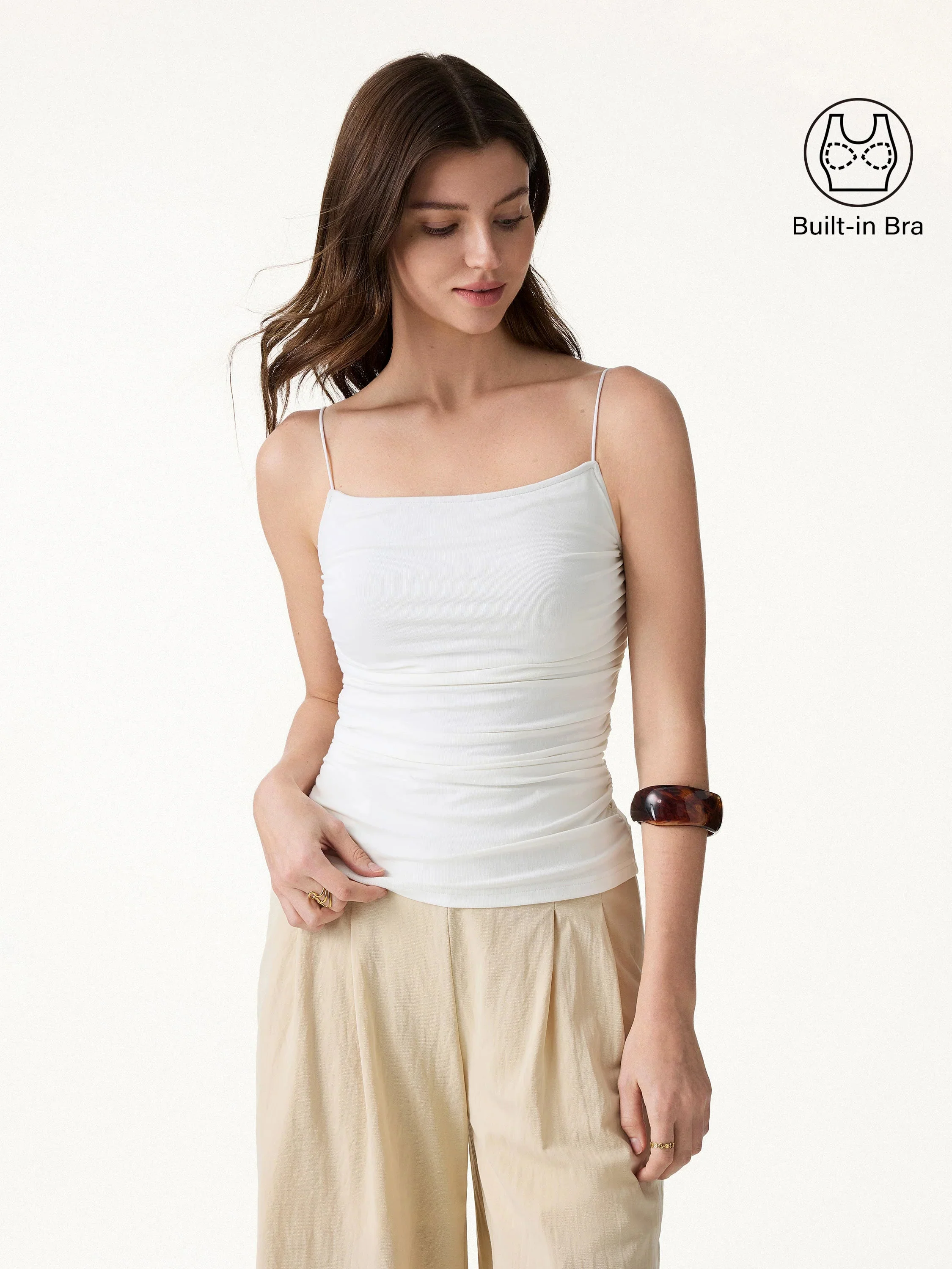 Square Neck Ruched Spaghetti Bra Top - Image 4