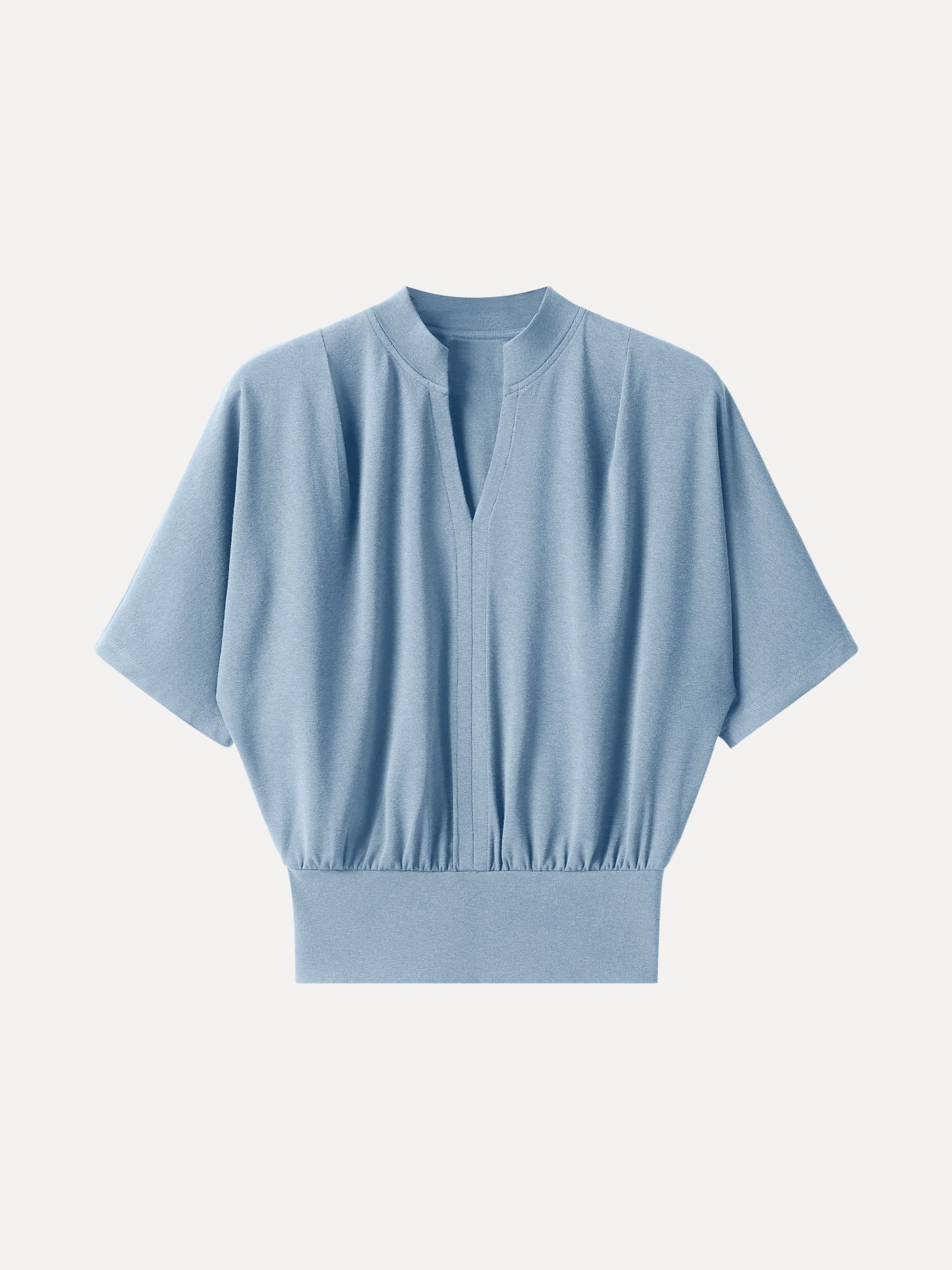 Stand Collar V-Neck Short Sleeve Top - Image 13