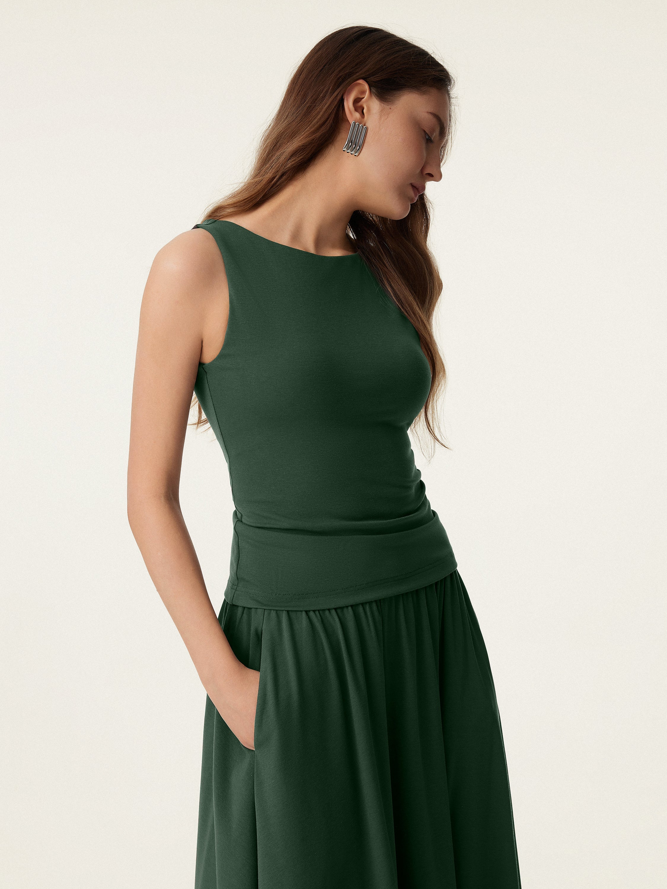 Stretch Cotton Boatneck Bra Tank - Image 5