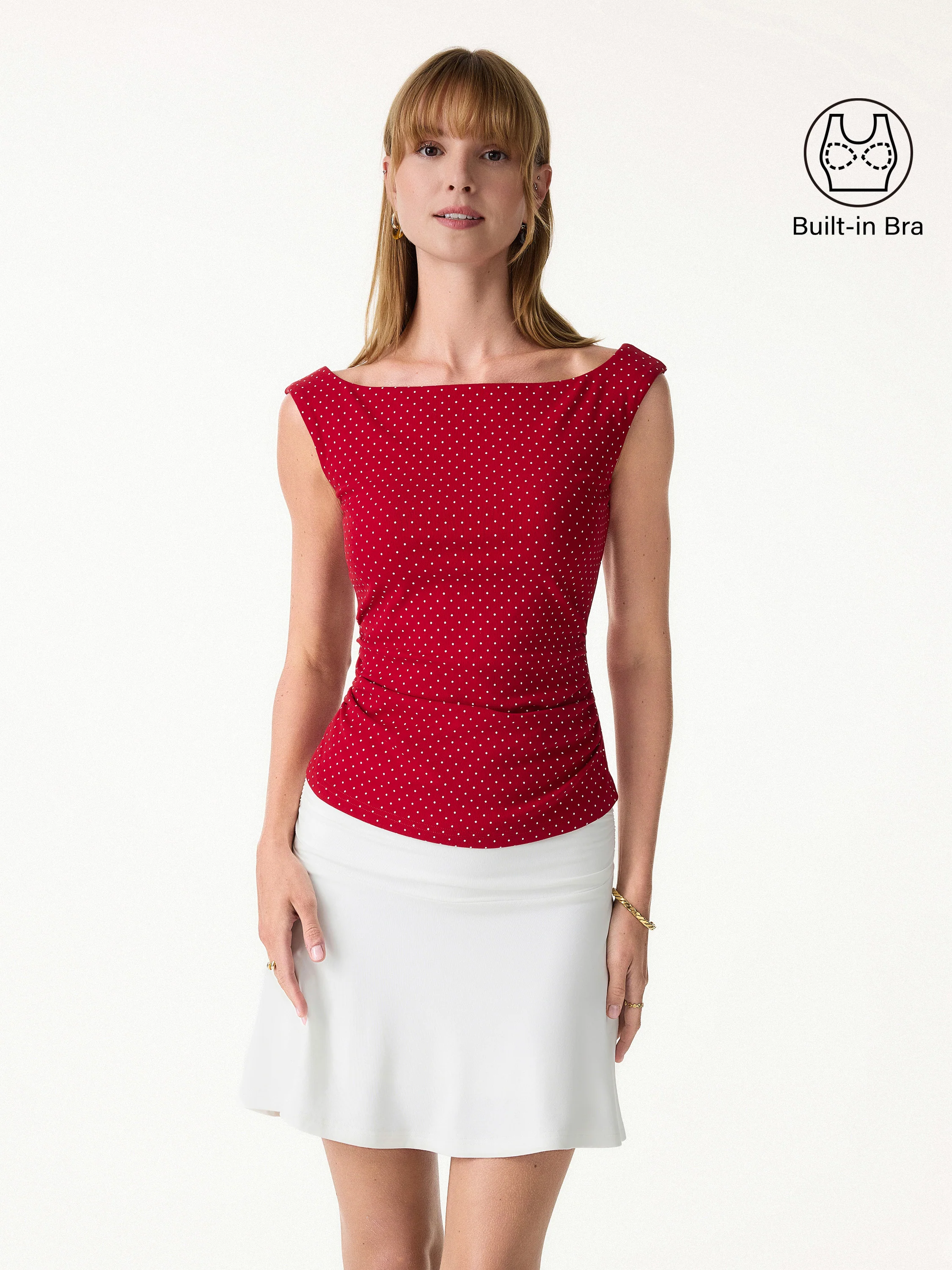 Stretch Cotton Polka Dot Boatneck Ruched Bra Top Limited Edition - Image 2