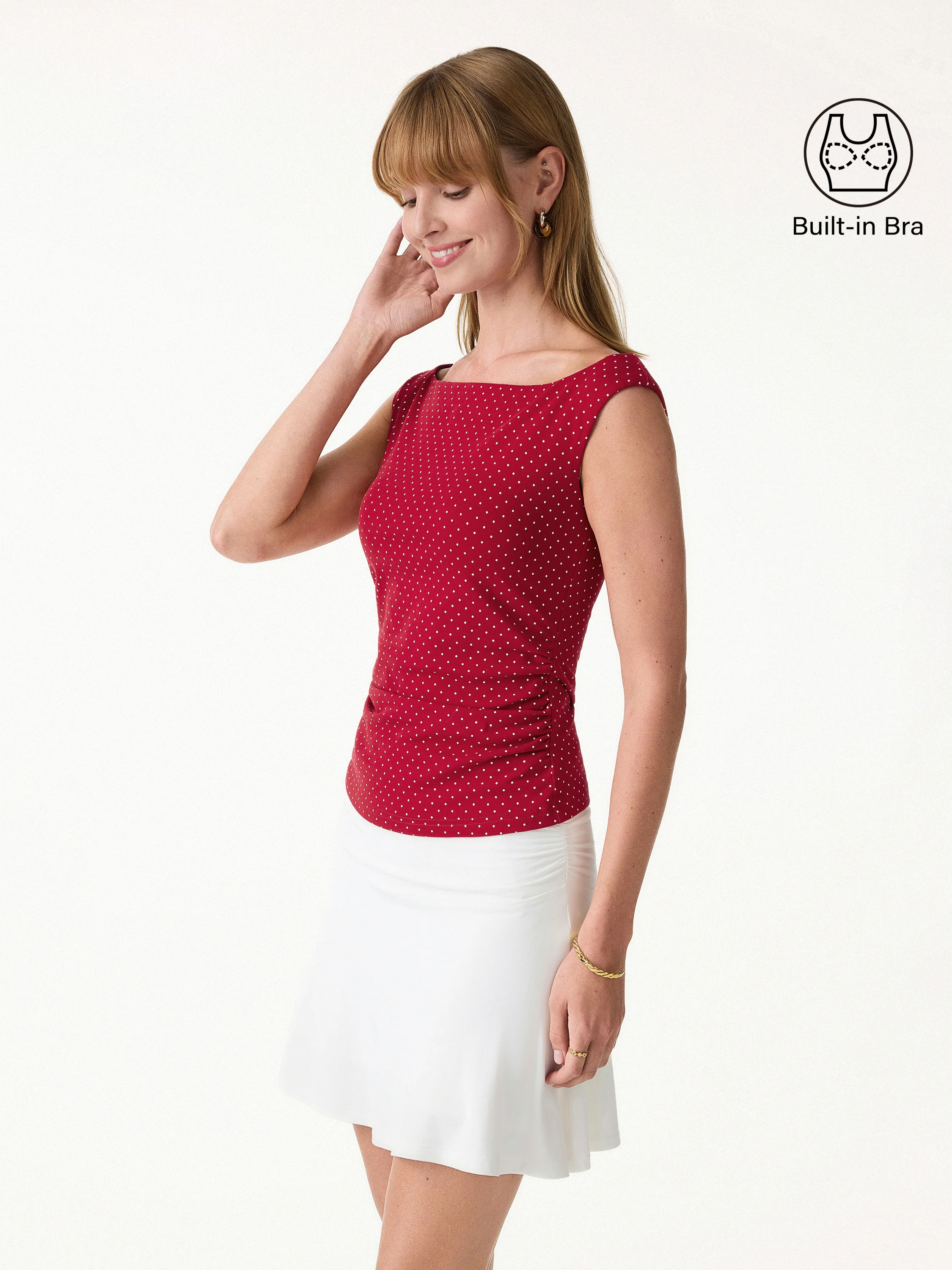 Stretch Cotton Polka Dot Boatneck Ruched Bra Top Limited Edition - Image 3