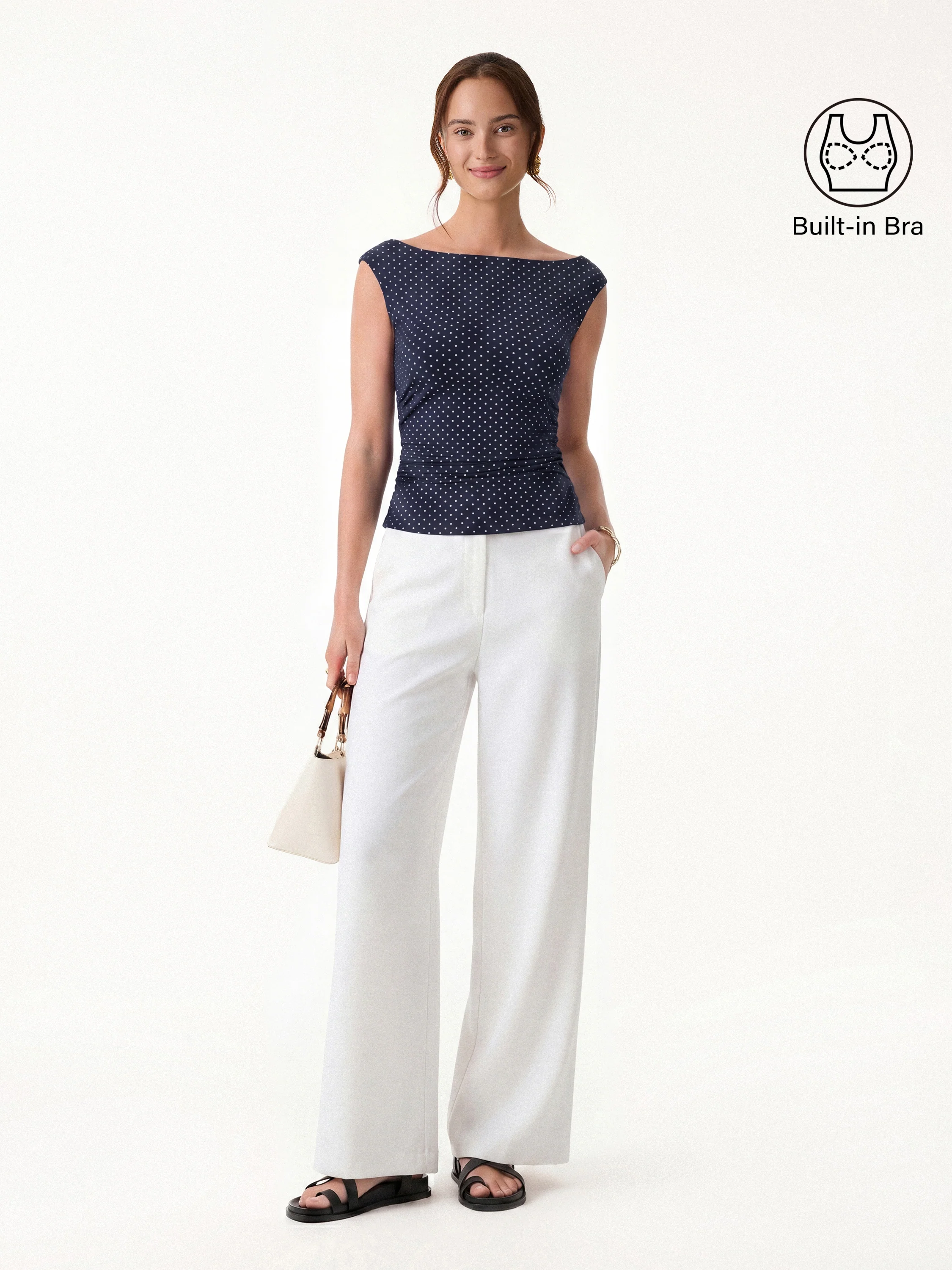 Stretch Cotton Polka Dot Boatneck Ruched Bra Top Limited Edition - Image 9