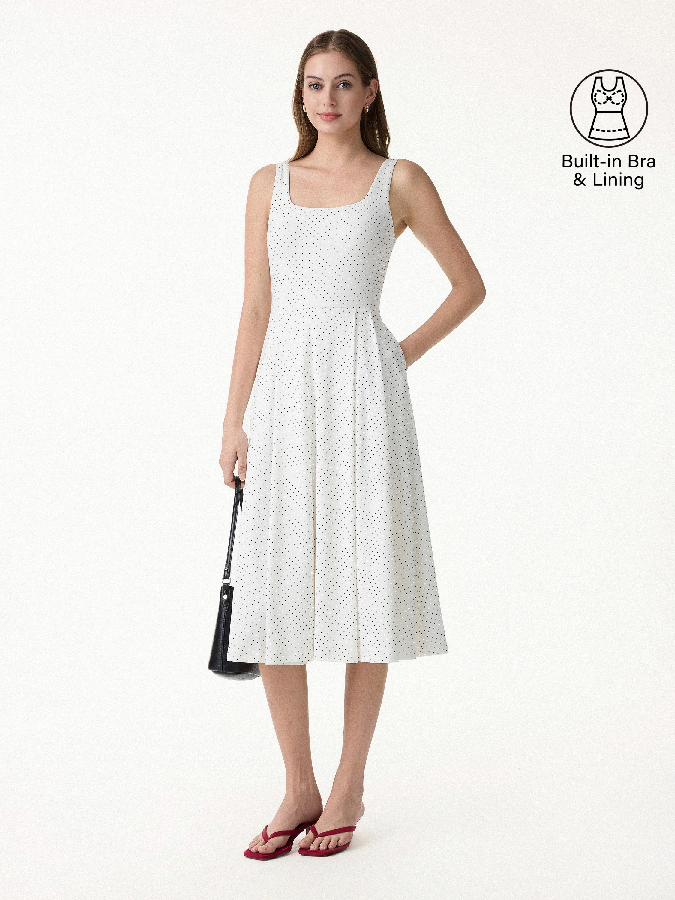 Stretch Cotton Polka Dot Square Neck Midi Bra Dress with Pockets Limited Edition - Image 4