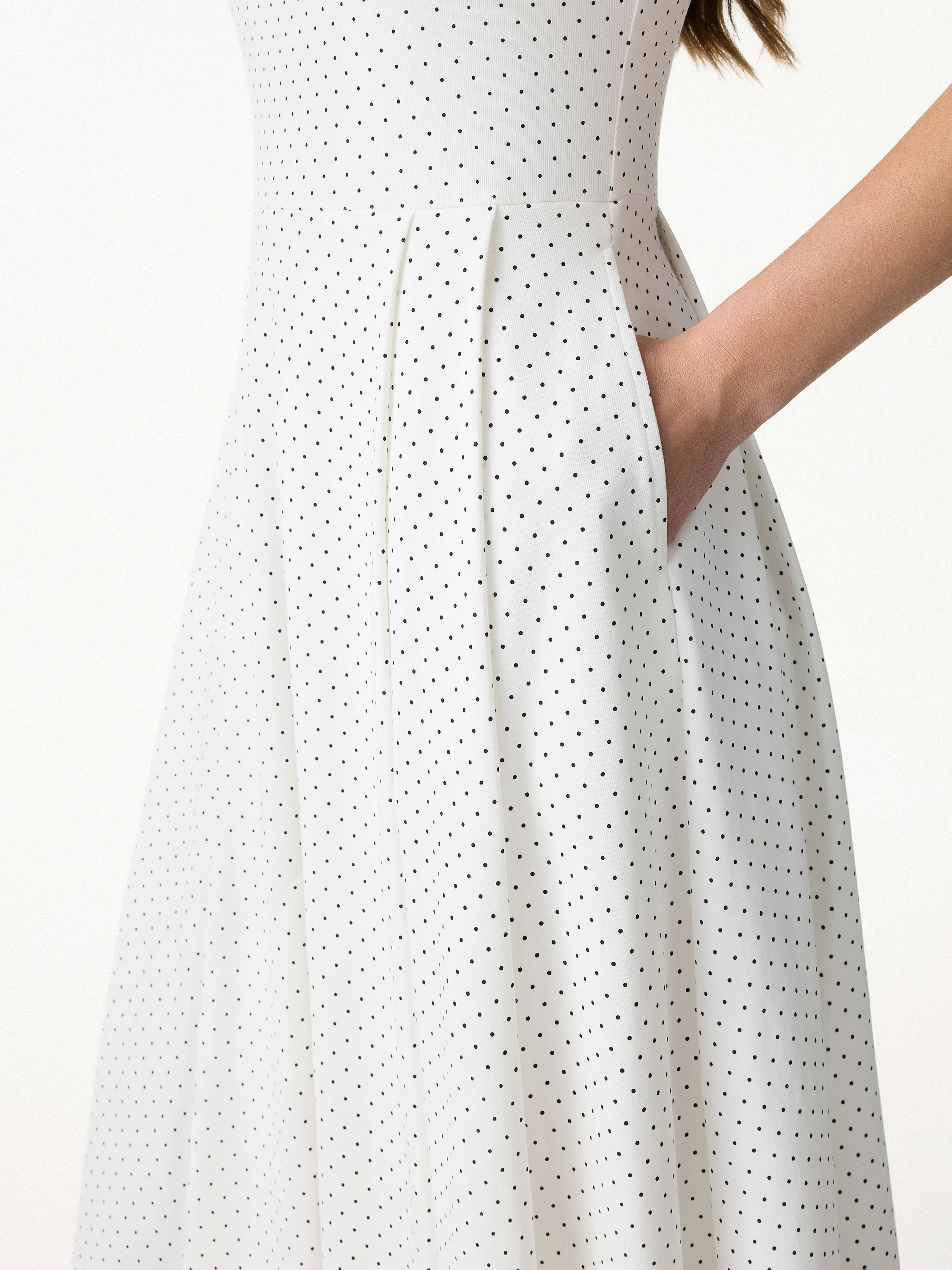 Stretch Cotton Polka Dot Square Neck Midi Bra Dress with Pockets Limited Edition - Image 5