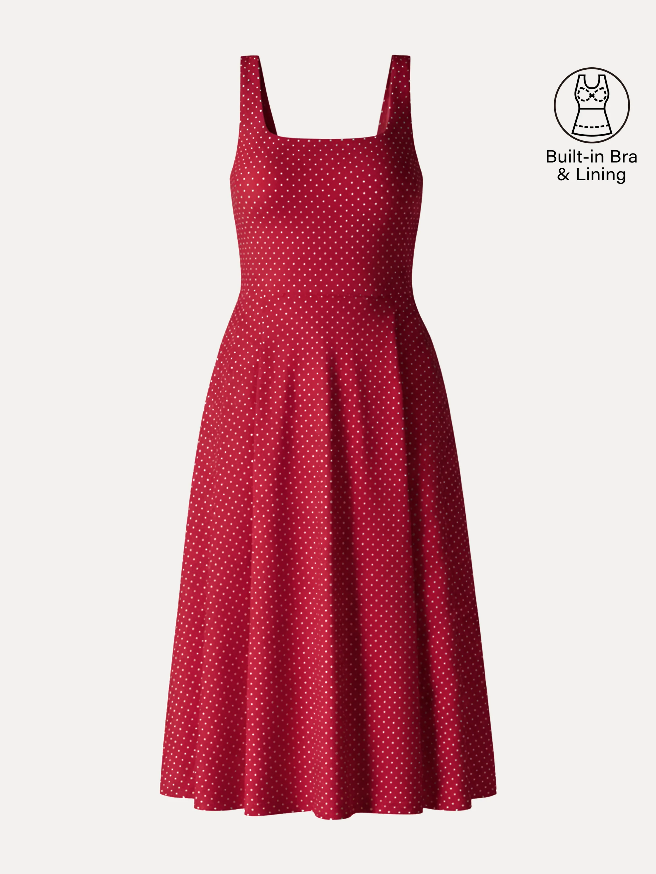 Stretch Cotton Polka Dot Square Neck Midi Bra Dress with Pockets Limited Edition - Image 8