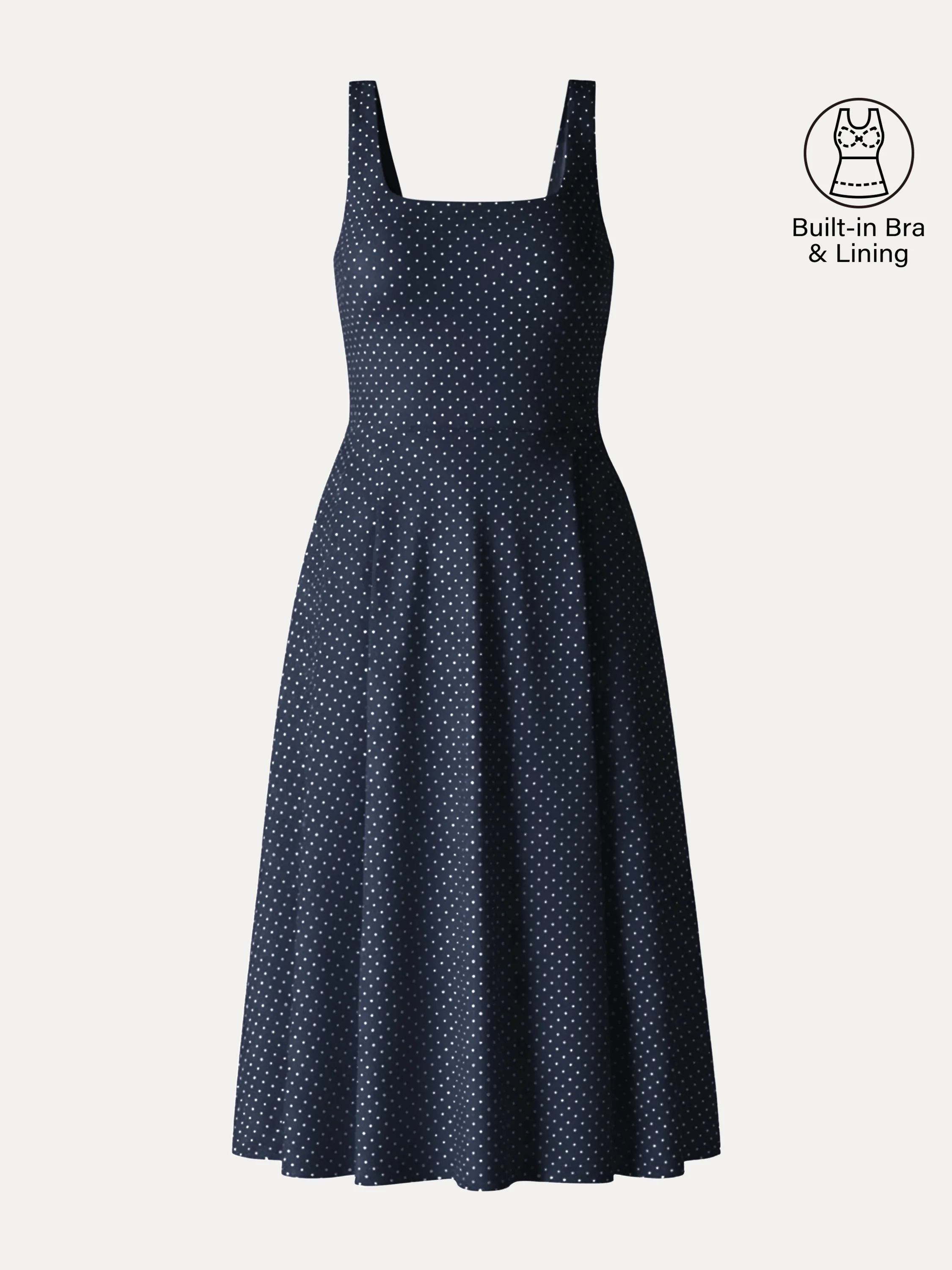 Stretch Cotton Polka Dot Square Neck Midi Bra Dress with Pockets Limited Edition - Image 9
