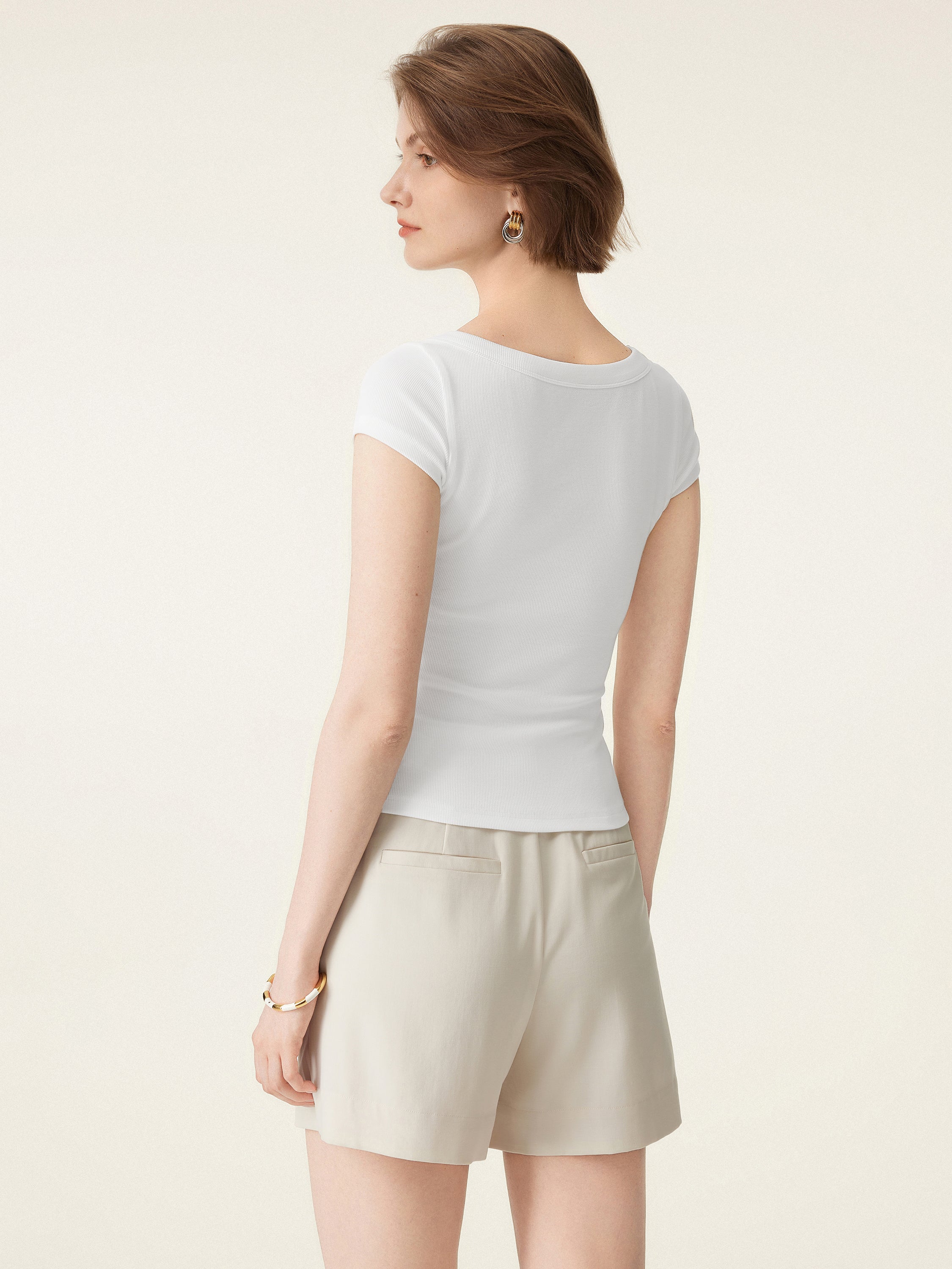 Stretch Cotton Square Neck Cap Sleeve Bra Top - Image 4