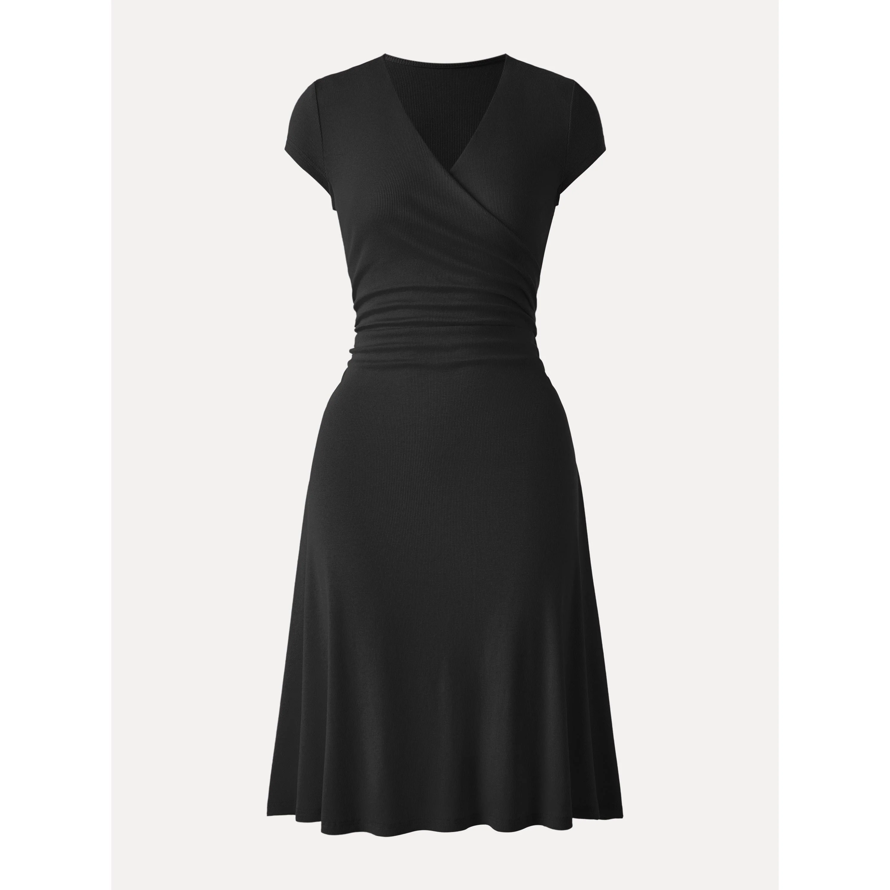 Stretch Cotton Surplice V-neck Cap Sleeve Midi Dress - Image 11