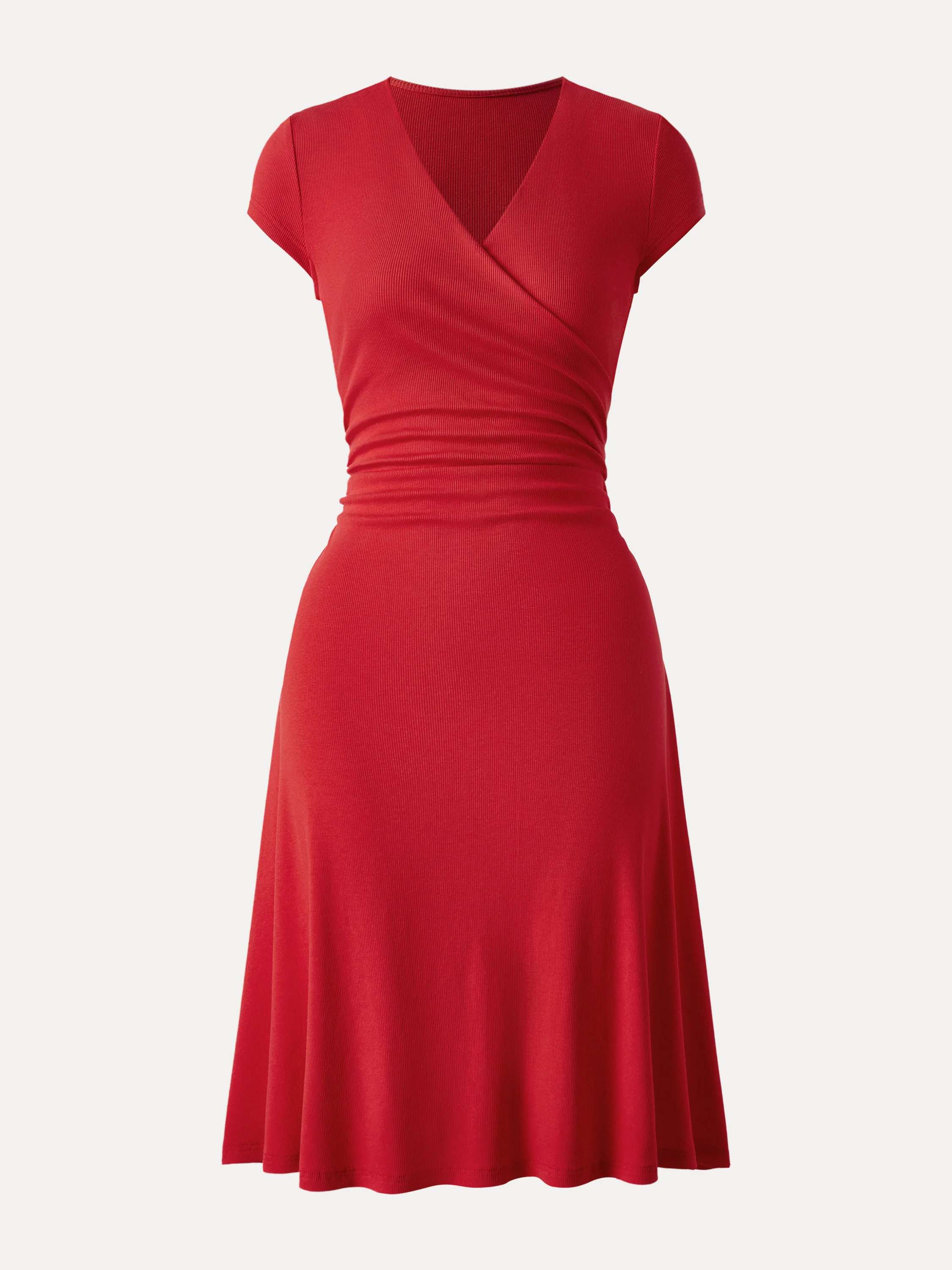 Stretch Cotton Surplice V-neck Cap Sleeve Midi Dress - Image 7