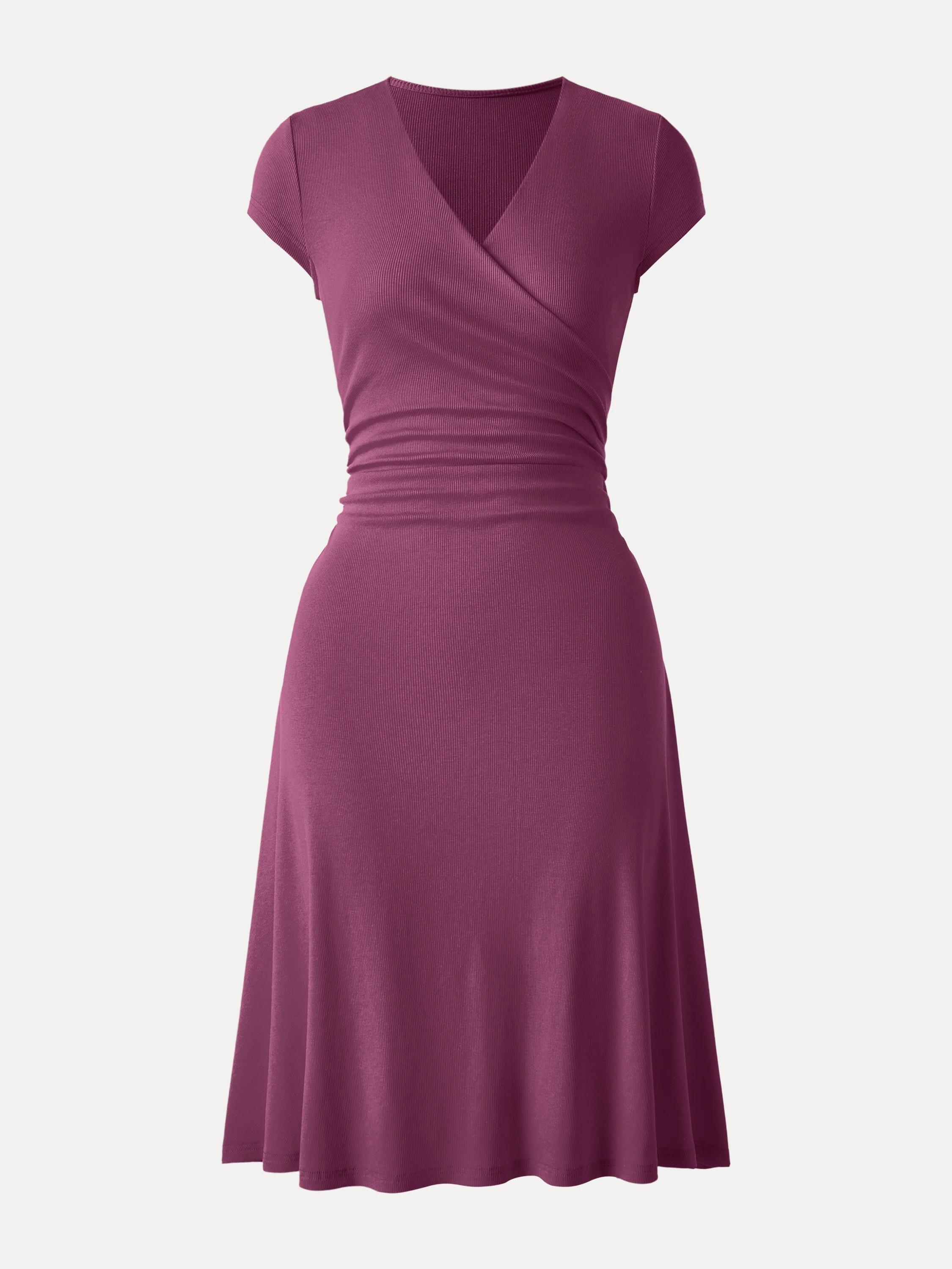 Stretch Cotton Surplice V-neck Cap Sleeve Midi Dress - Image 8