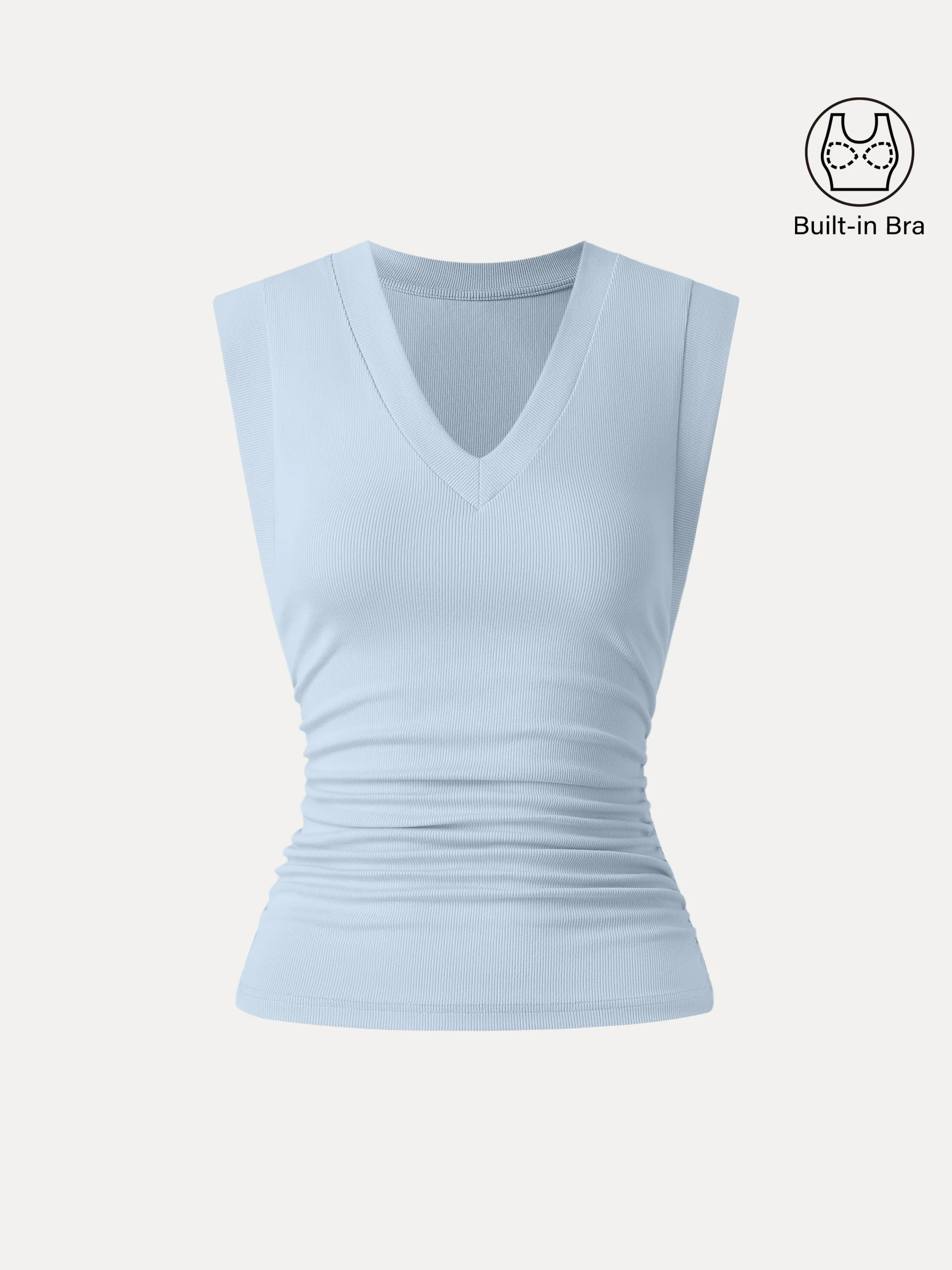 Stretch Cotton V-neck Side Ruched Muscle Bra Top - Image 11
