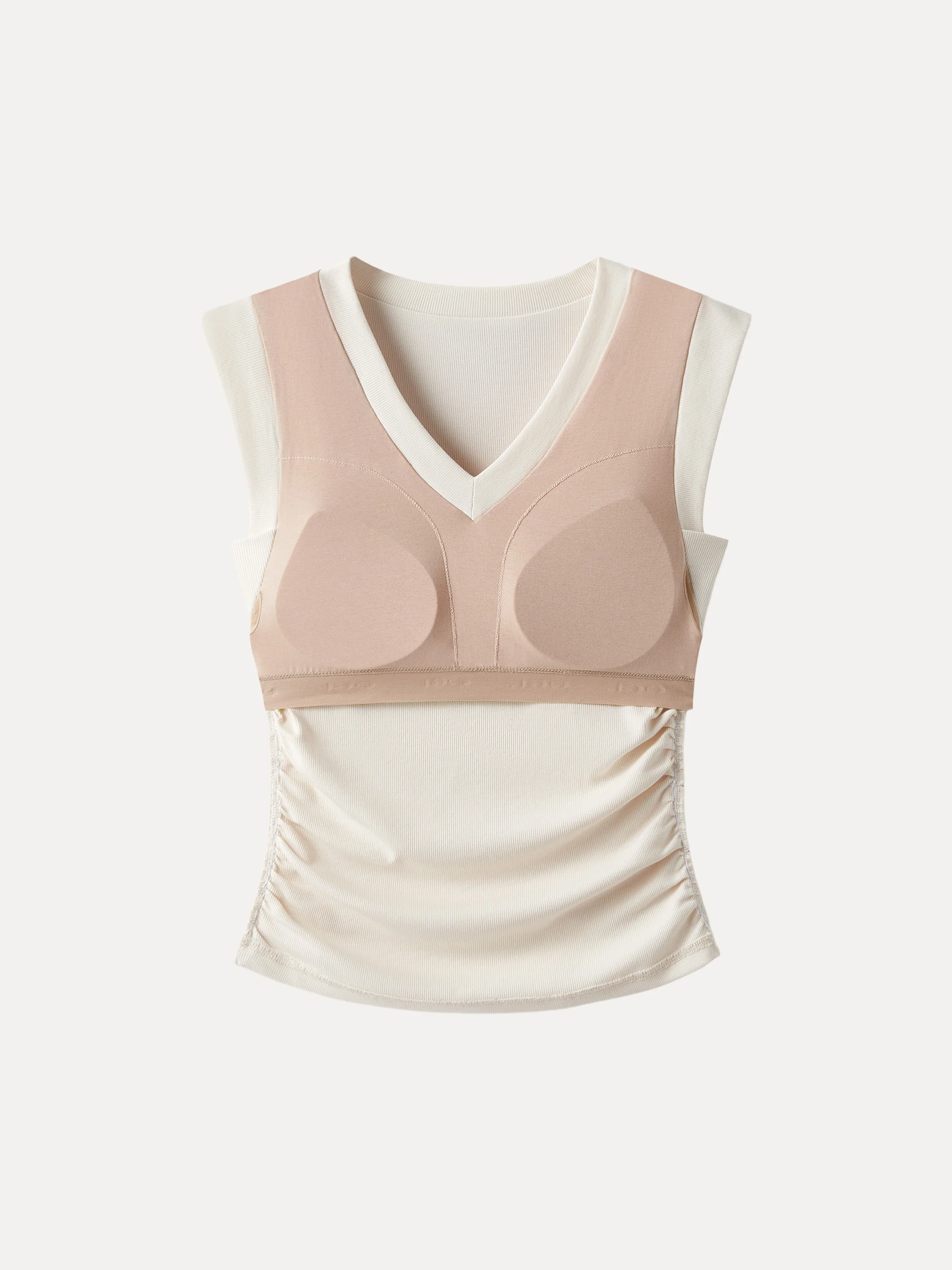 Stretch Cotton V-neck Side Ruched Muscle Bra Top - Image 14