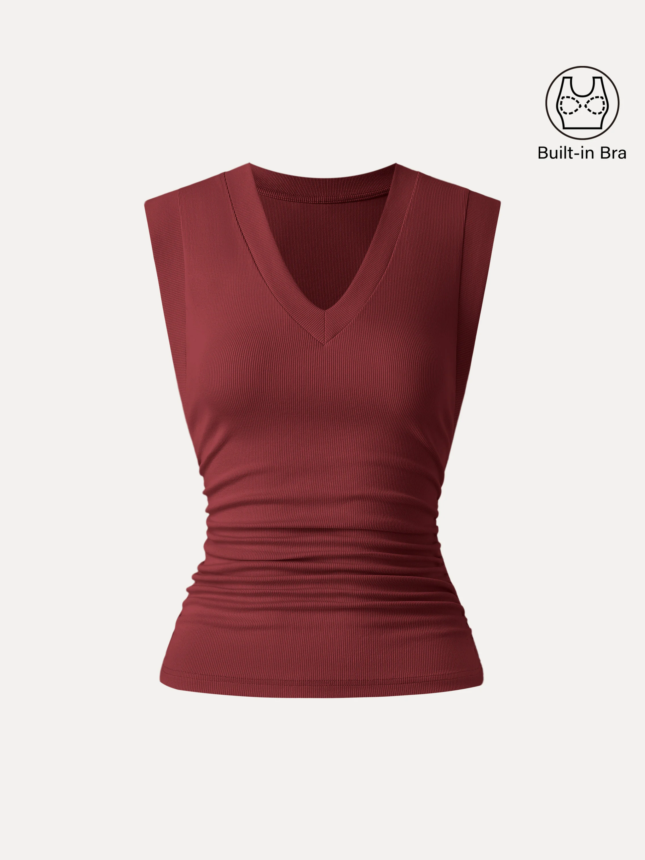 Stretch Cotton V-neck Side Ruched Muscle Bra Top - Image 15