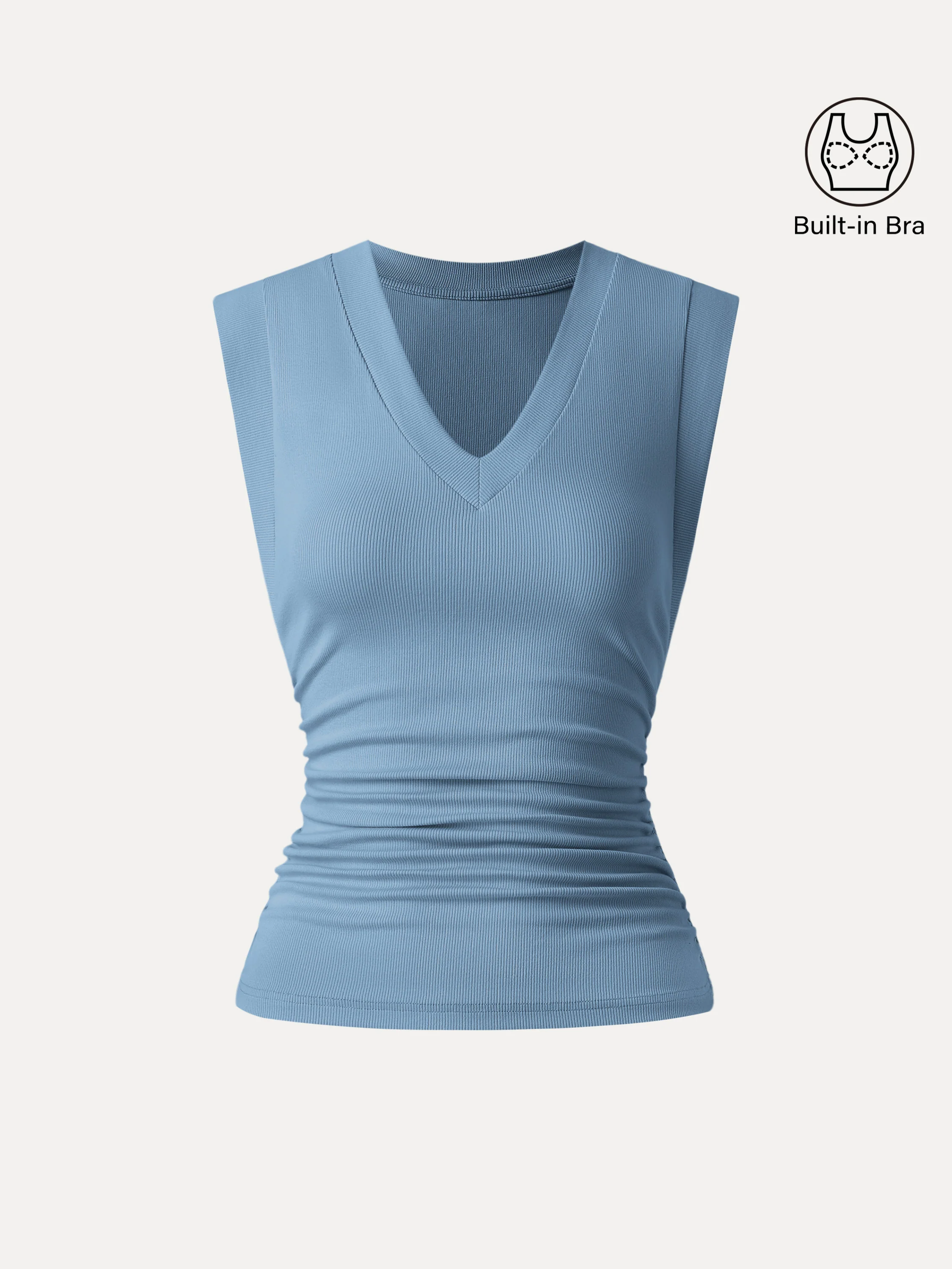 Stretch Cotton V-neck Side Ruched Muscle Bra Top - Image 6