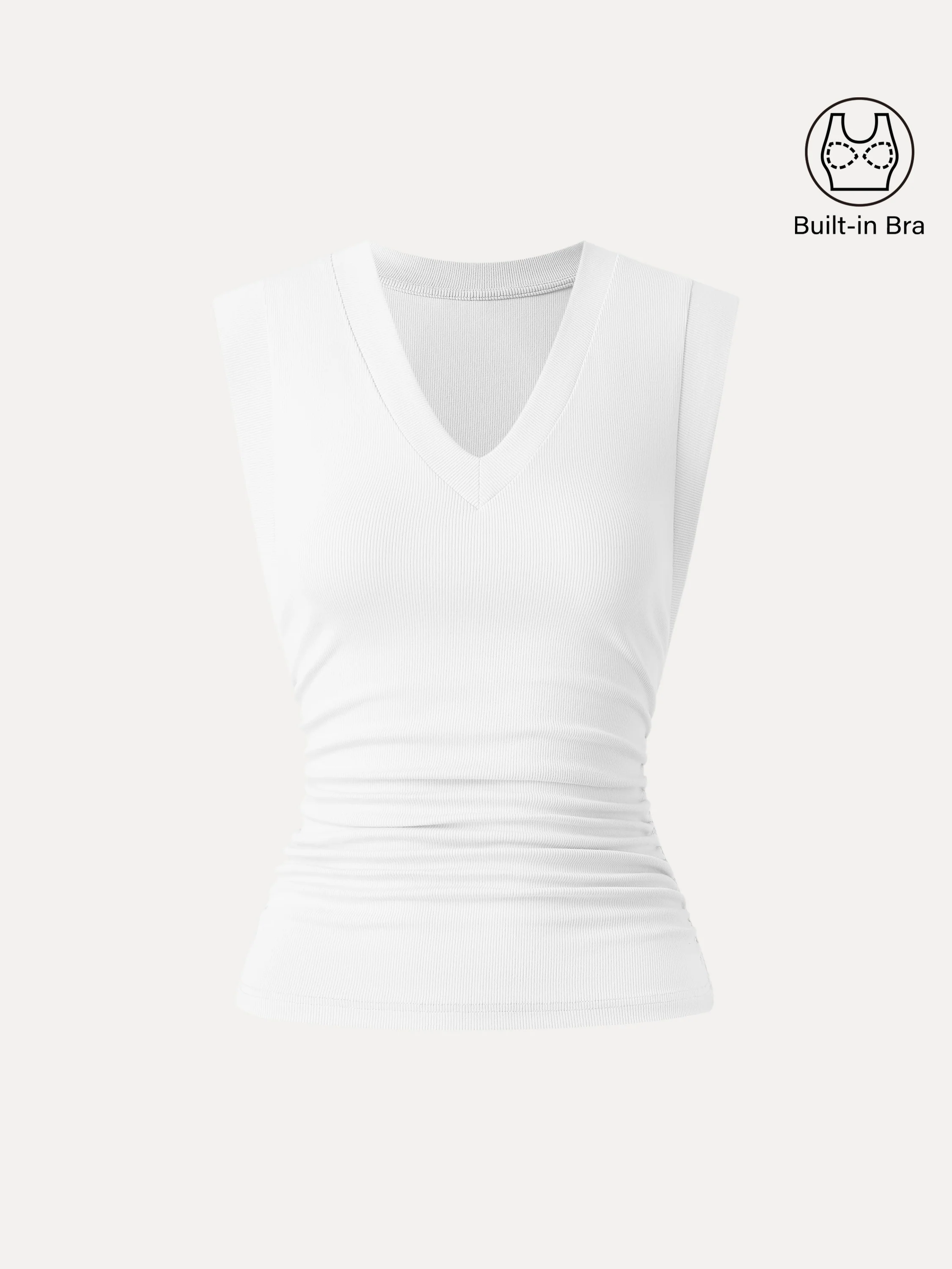 Stretch Cotton V-neck Side Ruched Muscle Bra Top - Image 9