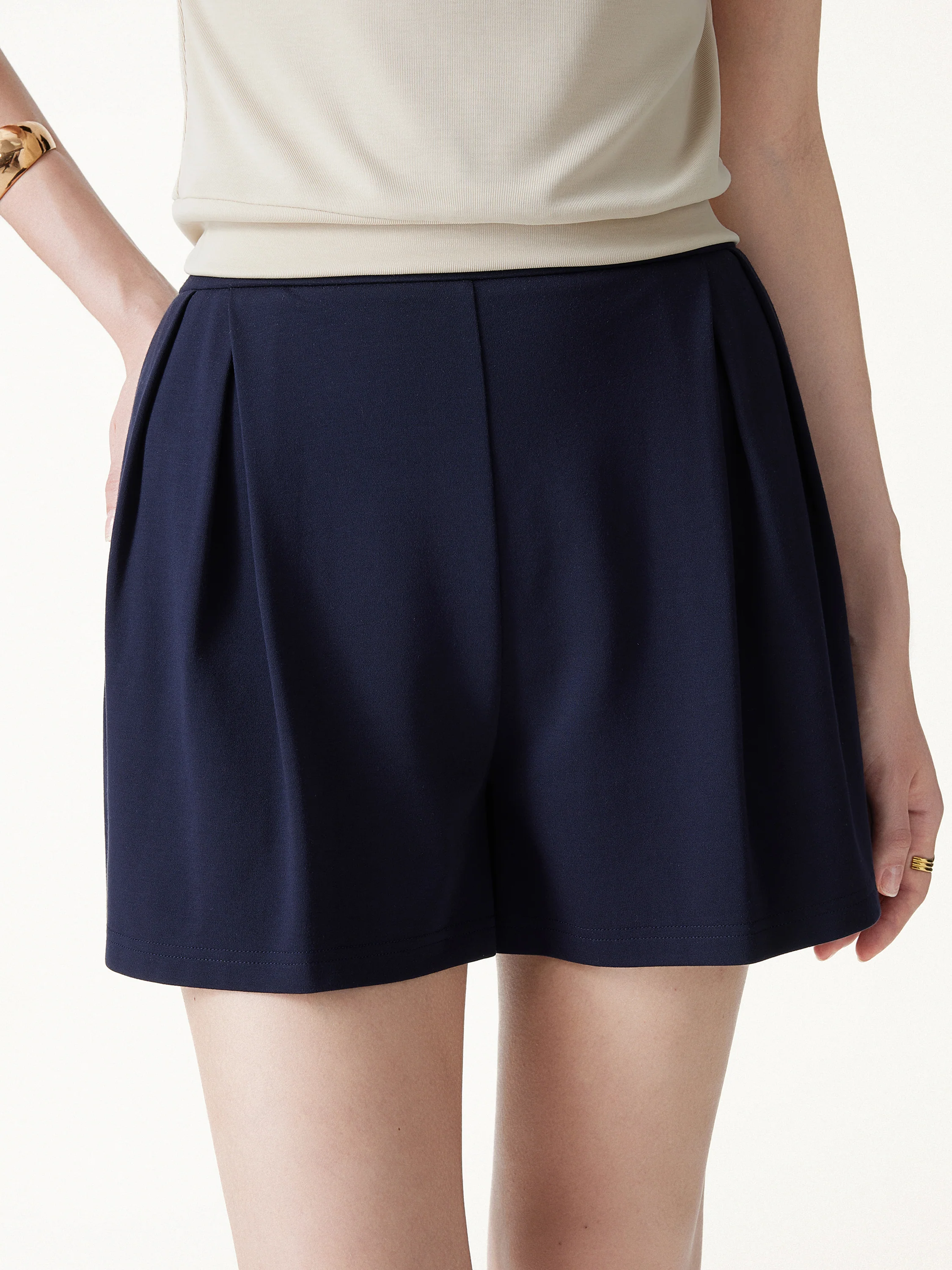 Stretch Ponte Pleated Wide Leg Shorts - Image 3
