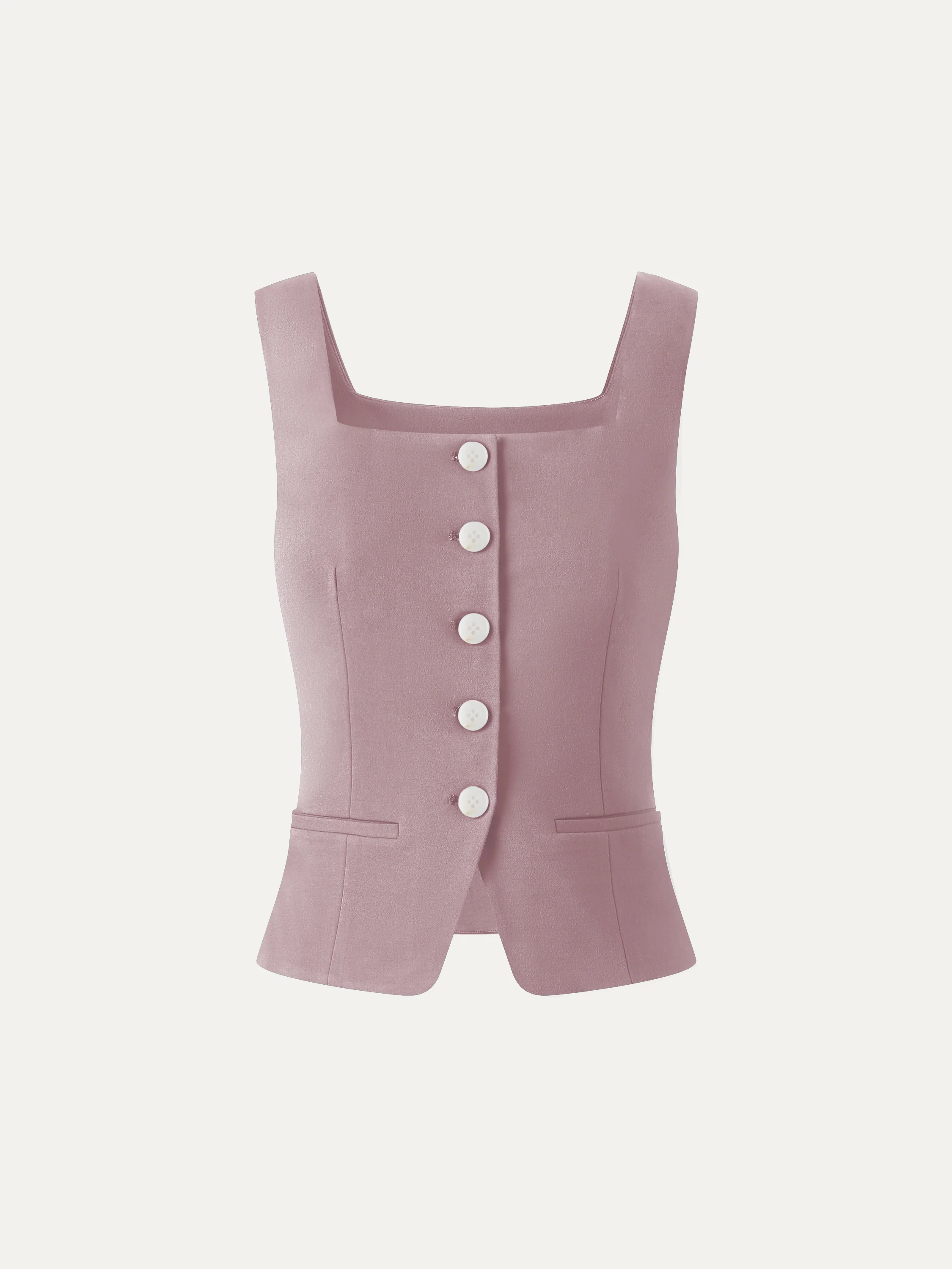 Stretch Ponte Square Neck Cropped Waistcoat with Pockets - Image 11