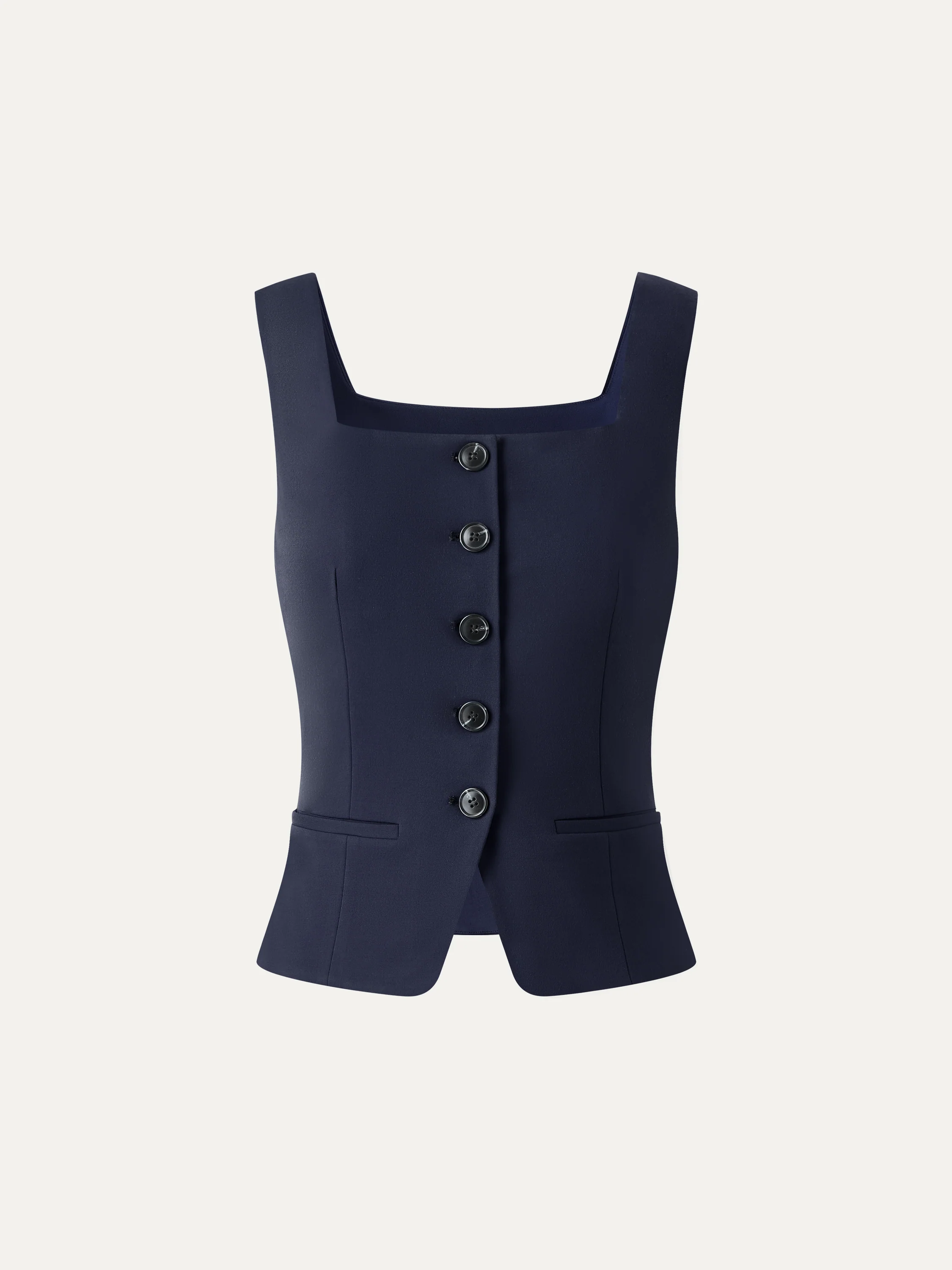 Stretch Ponte Square Neck Cropped Waistcoat with Pockets - Image 12