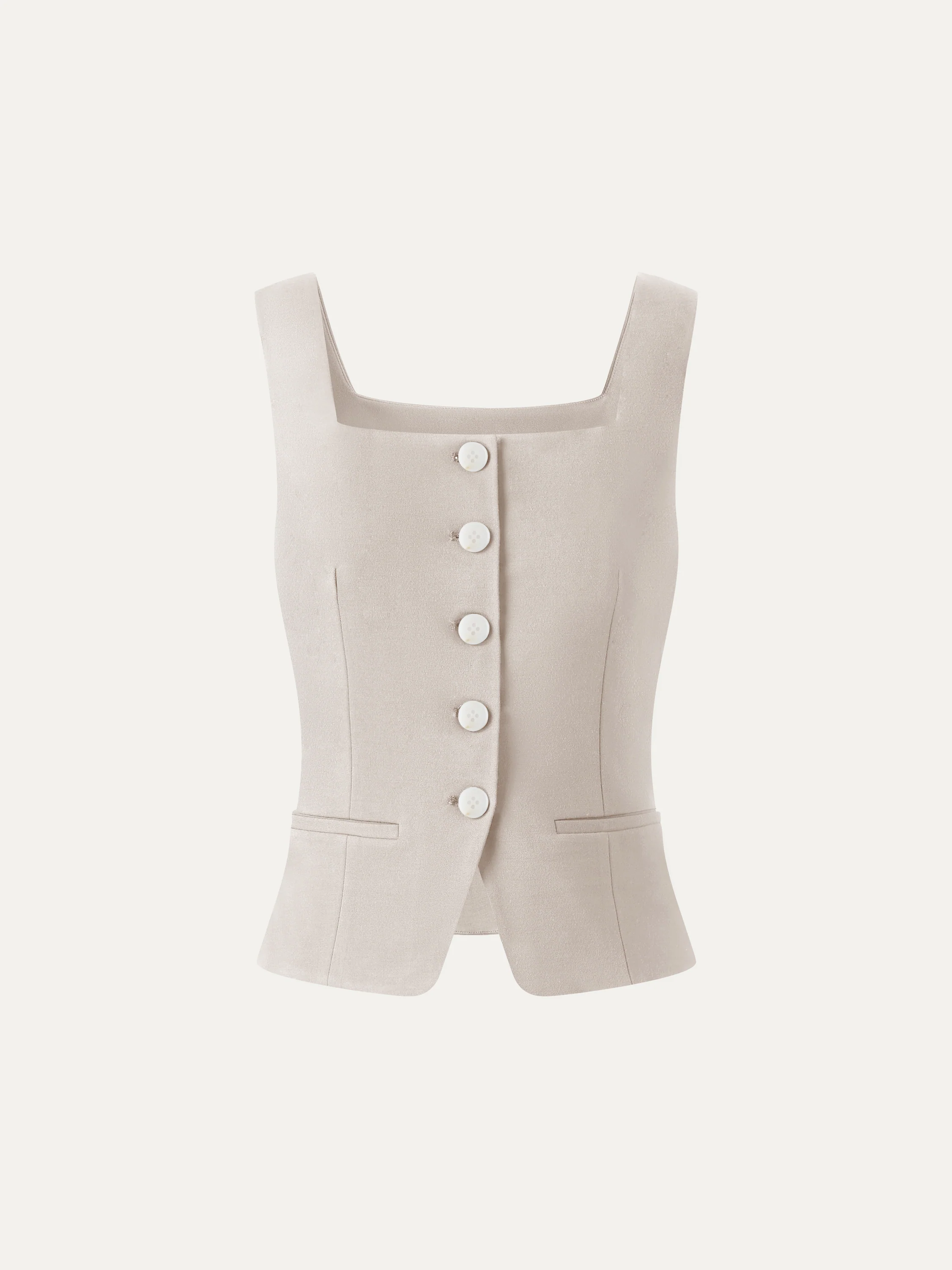 Stretch Ponte Square Neck Cropped Waistcoat with Pockets - Image 9