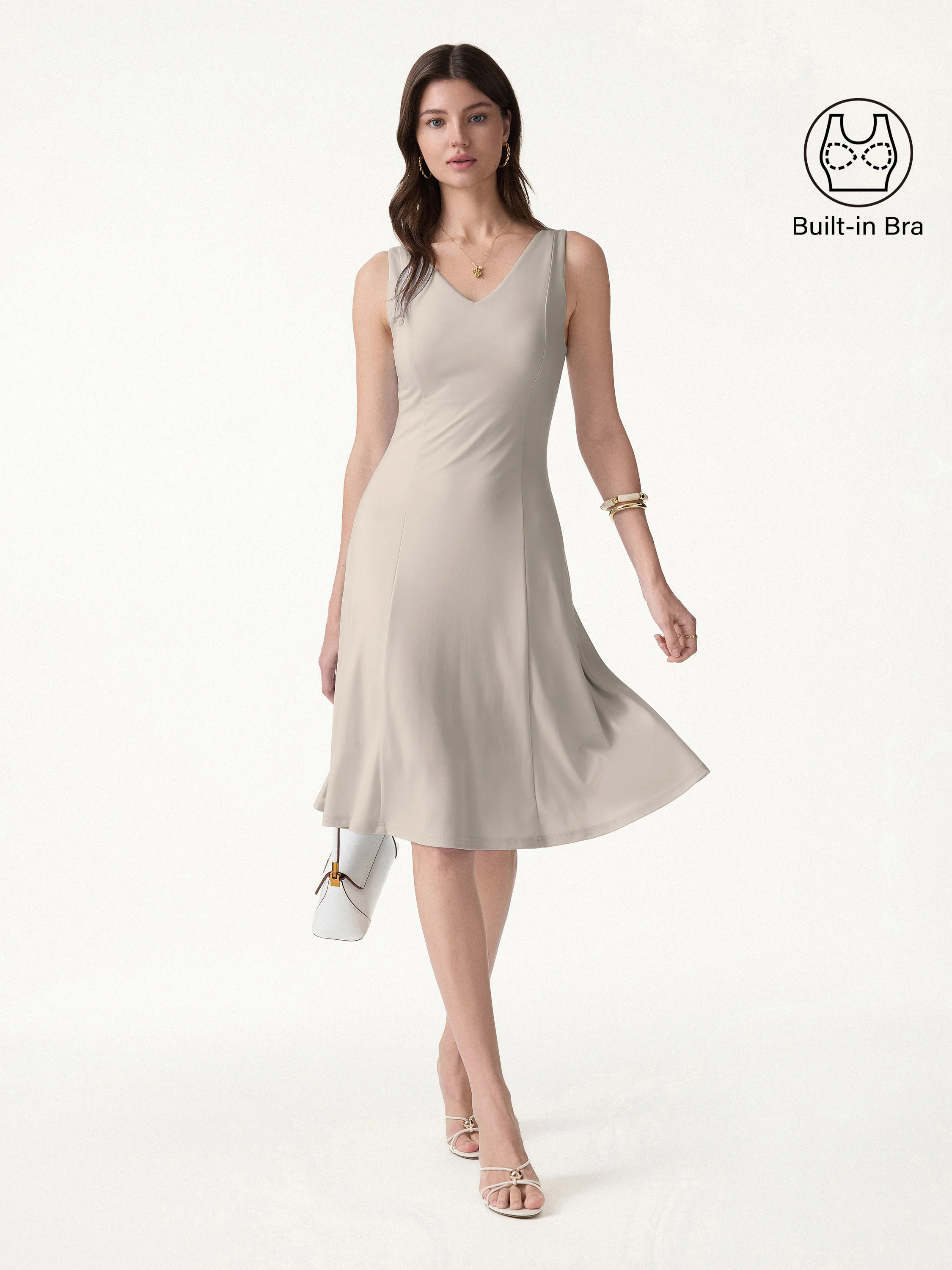 Stretch Ponte V-Neck A-Line Midi Bra Dress - Image 12