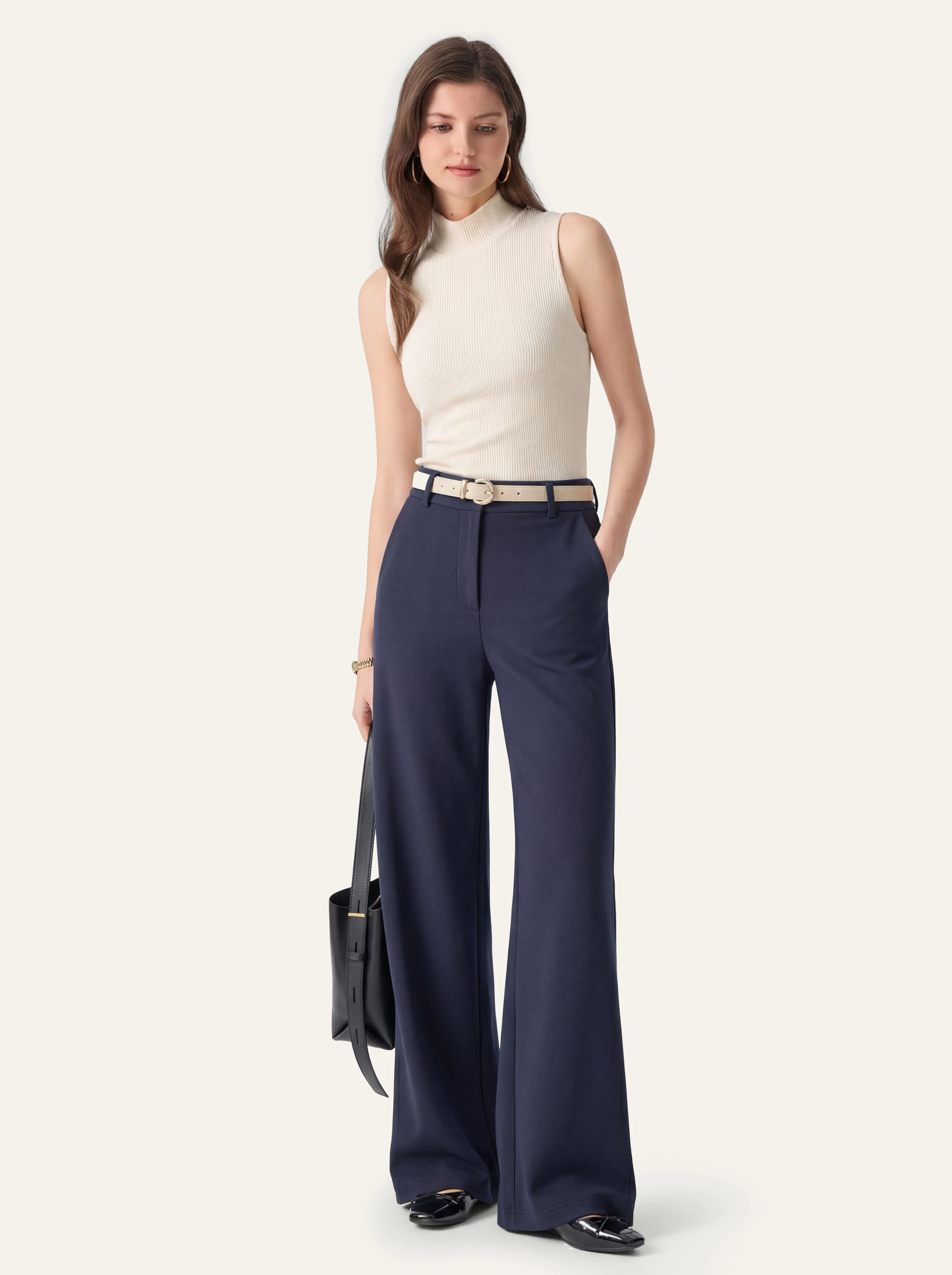Stretchy Mid Rise Fly-Front Wide Leg Trouser - Image 12