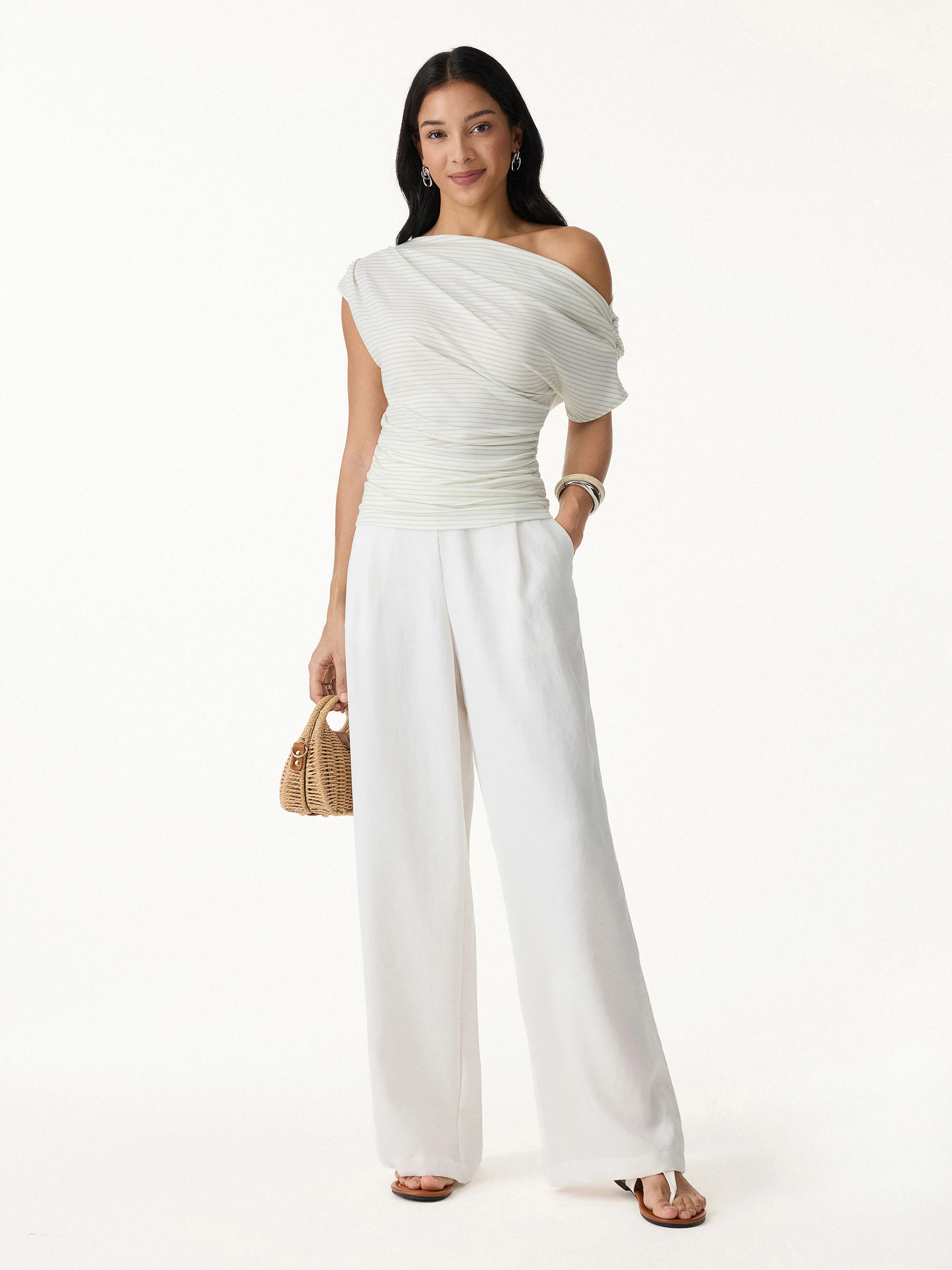 Striped Asymmetrical Neck Top - Image 2