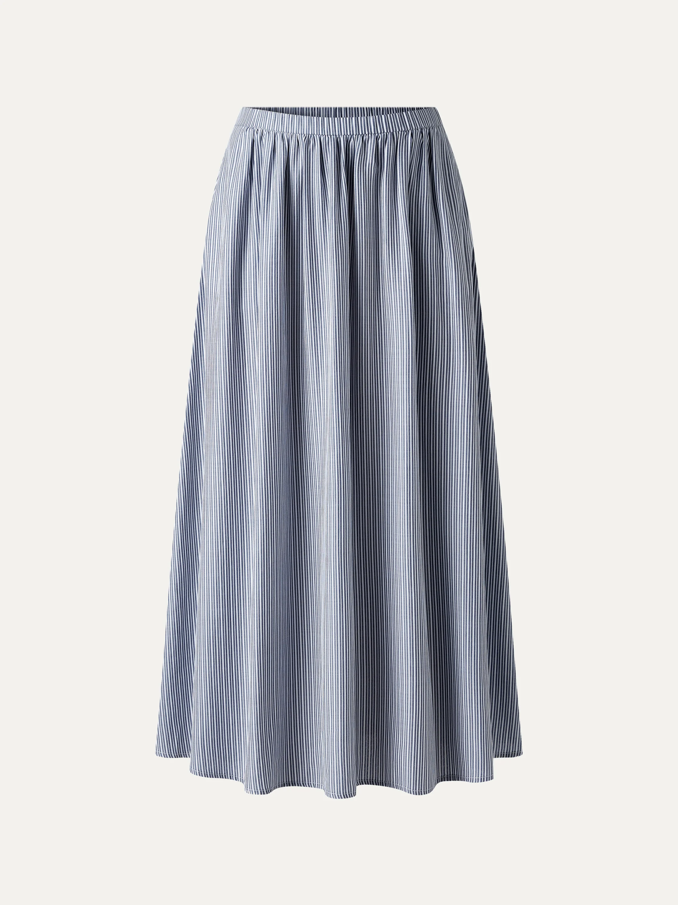 Striped Poplin High Rise Umbrella Midi Skirt with Pockets - Image 7