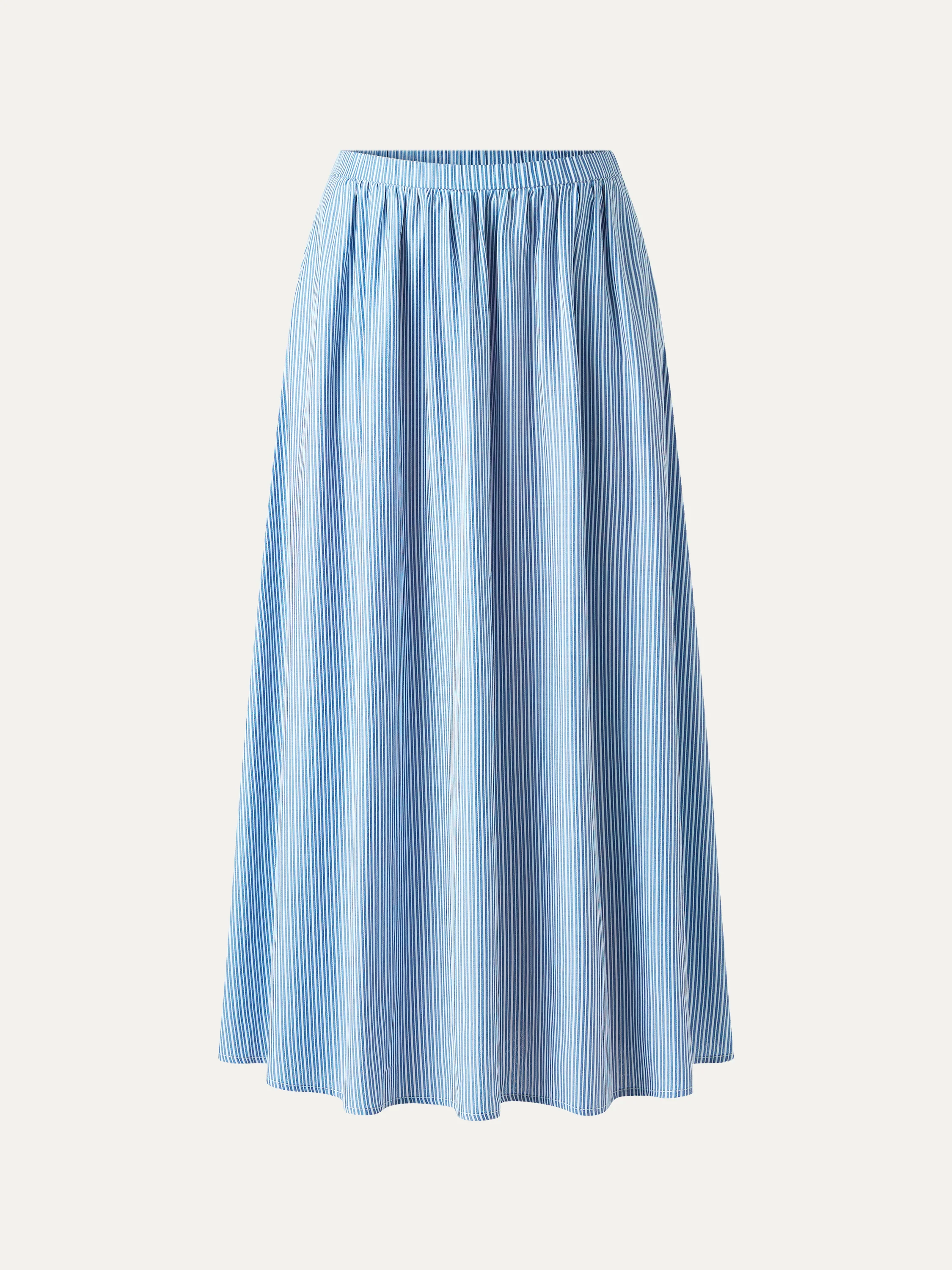 Striped Poplin High Rise Umbrella Midi Skirt with Pockets - Image 9