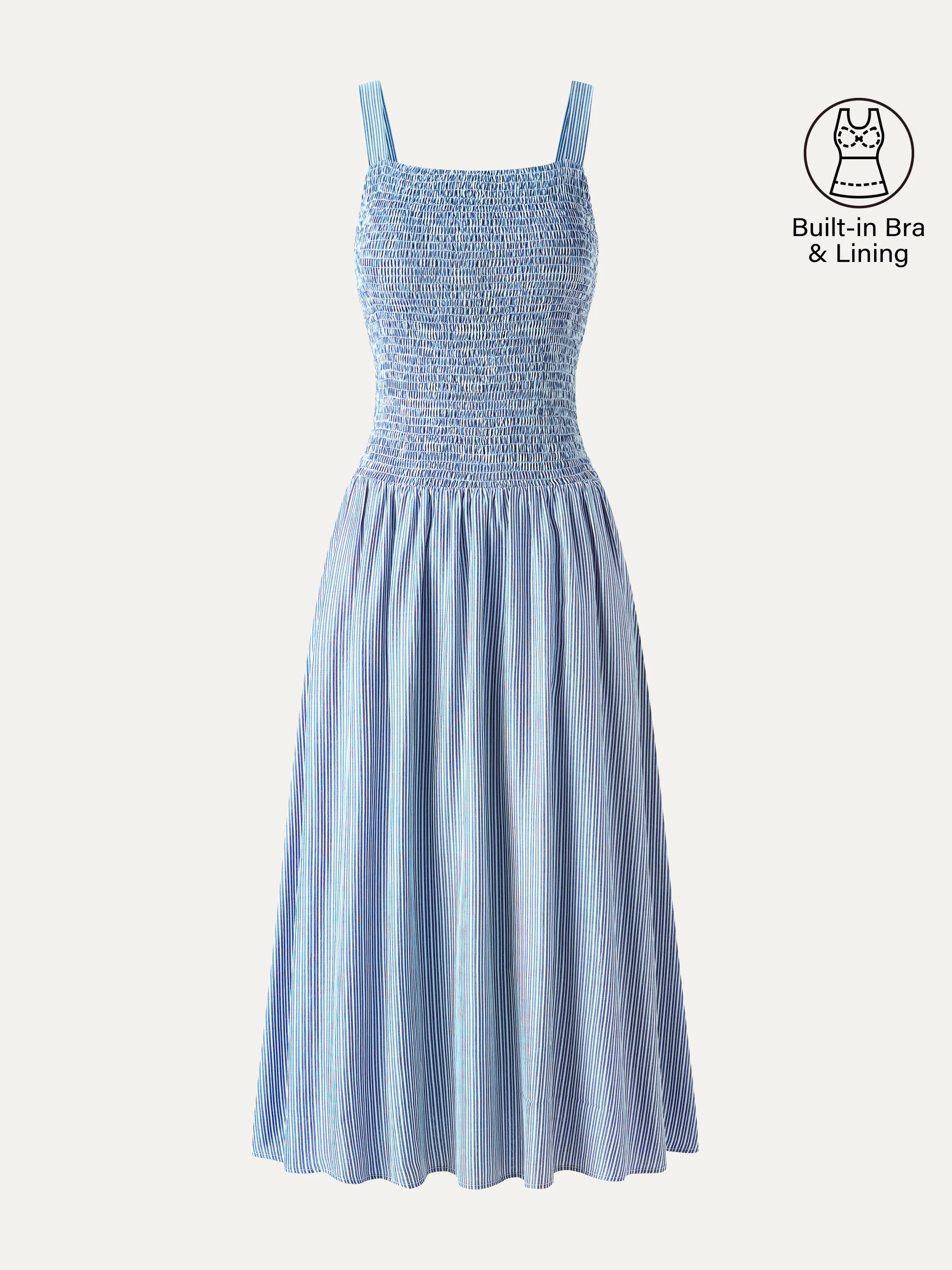 Striped Poplin Square Neck Smocked Midi Bra Dress - Image 10