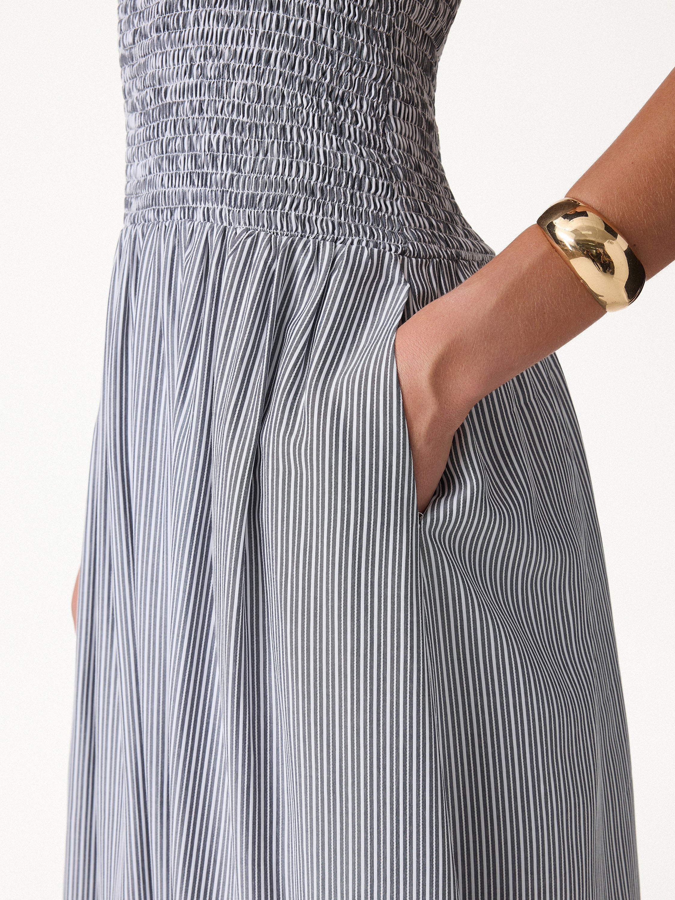 Striped Poplin Square Neck Smocked Midi Bra Dress - Image 5