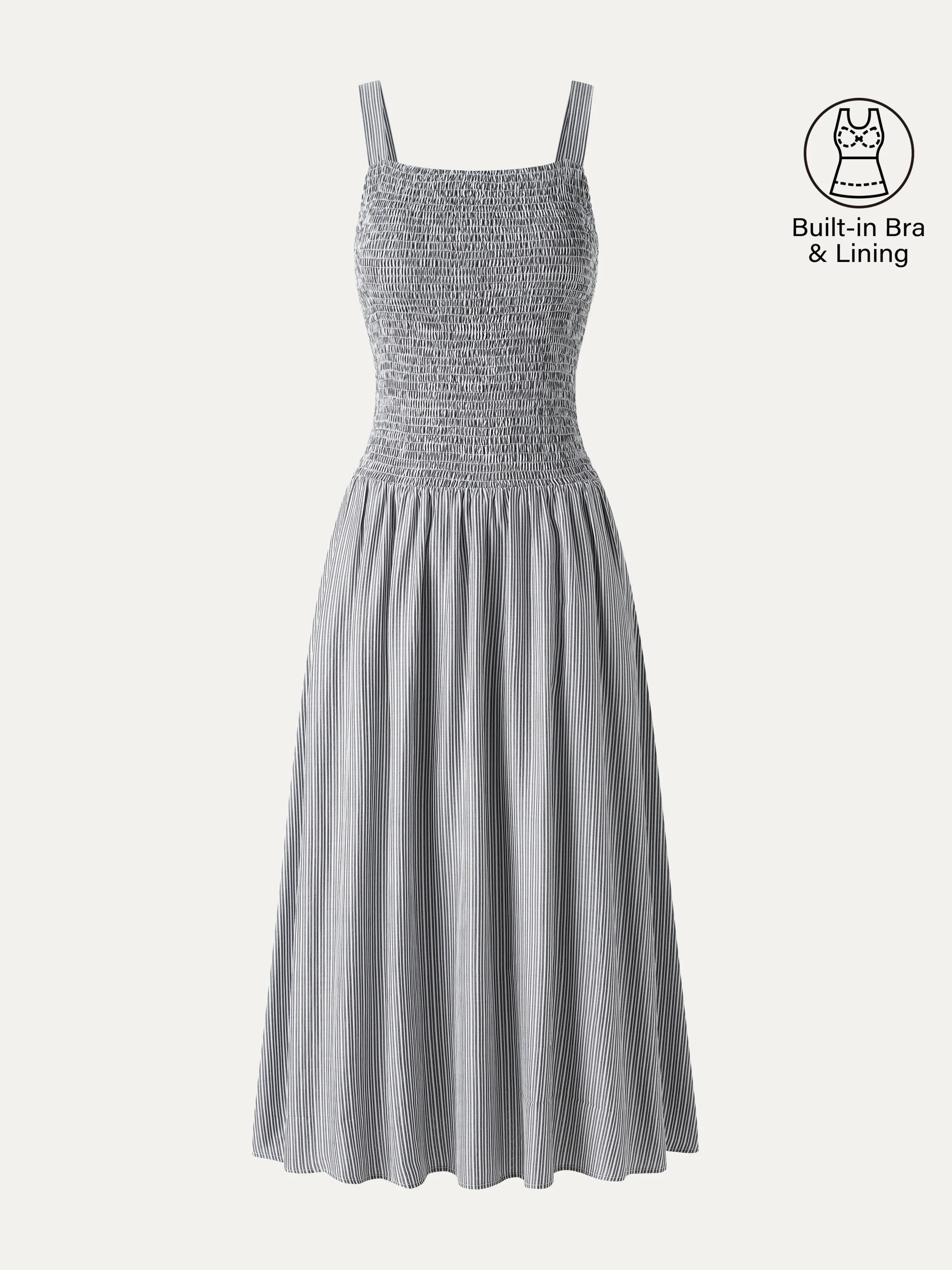 Striped Poplin Square Neck Smocked Midi Bra Dress - Image 7