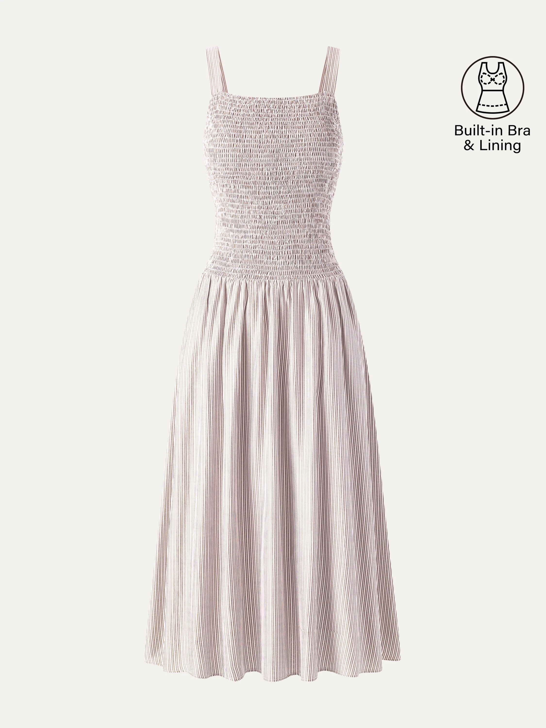 Striped Poplin Square Neck Smocked Midi Bra Dress - Image 8