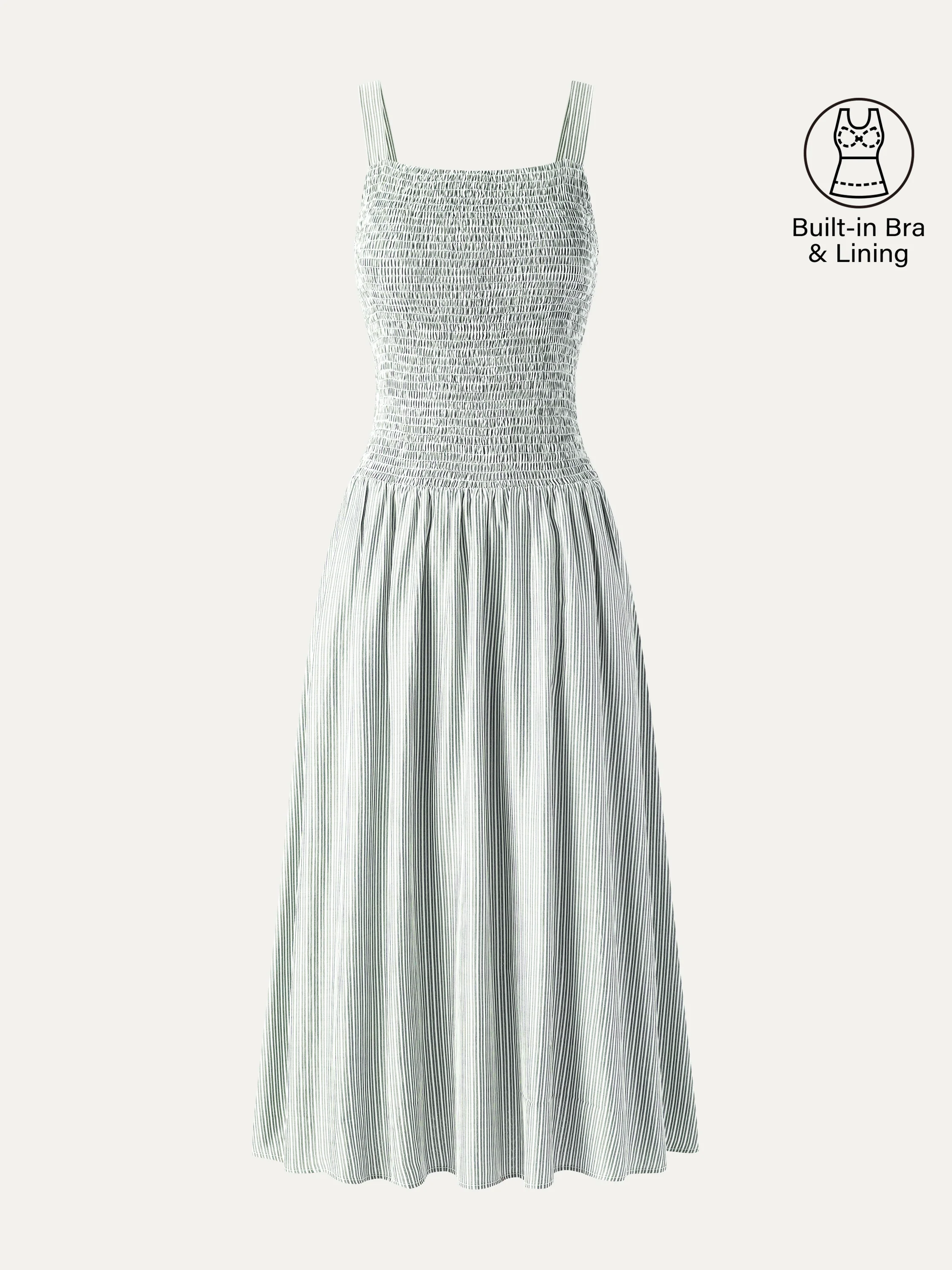 Striped Poplin Square Neck Smocked Midi Bra Dress - Image 9