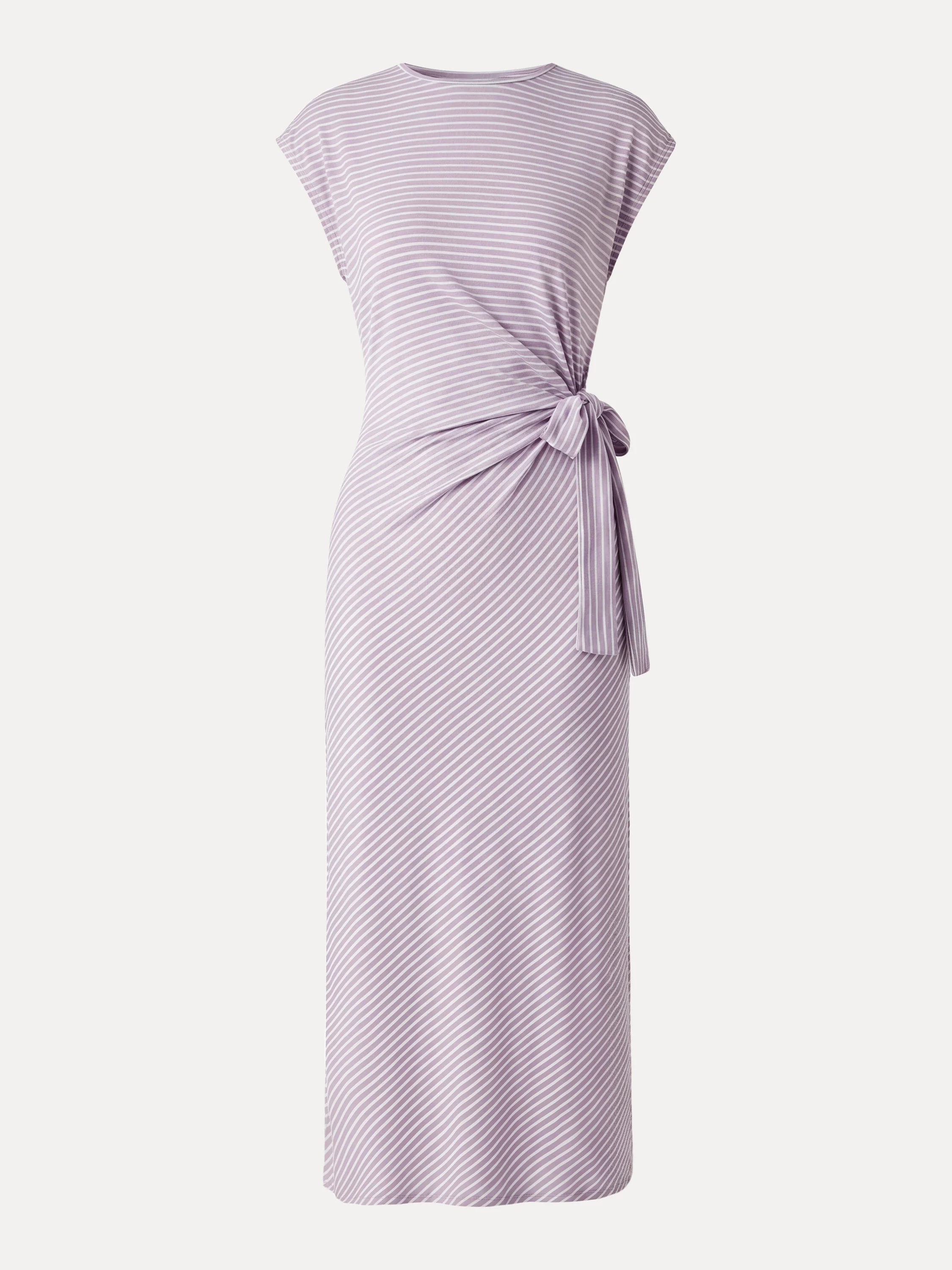 Striped Relaxed Midi Dress with Self-Tie - Image 10