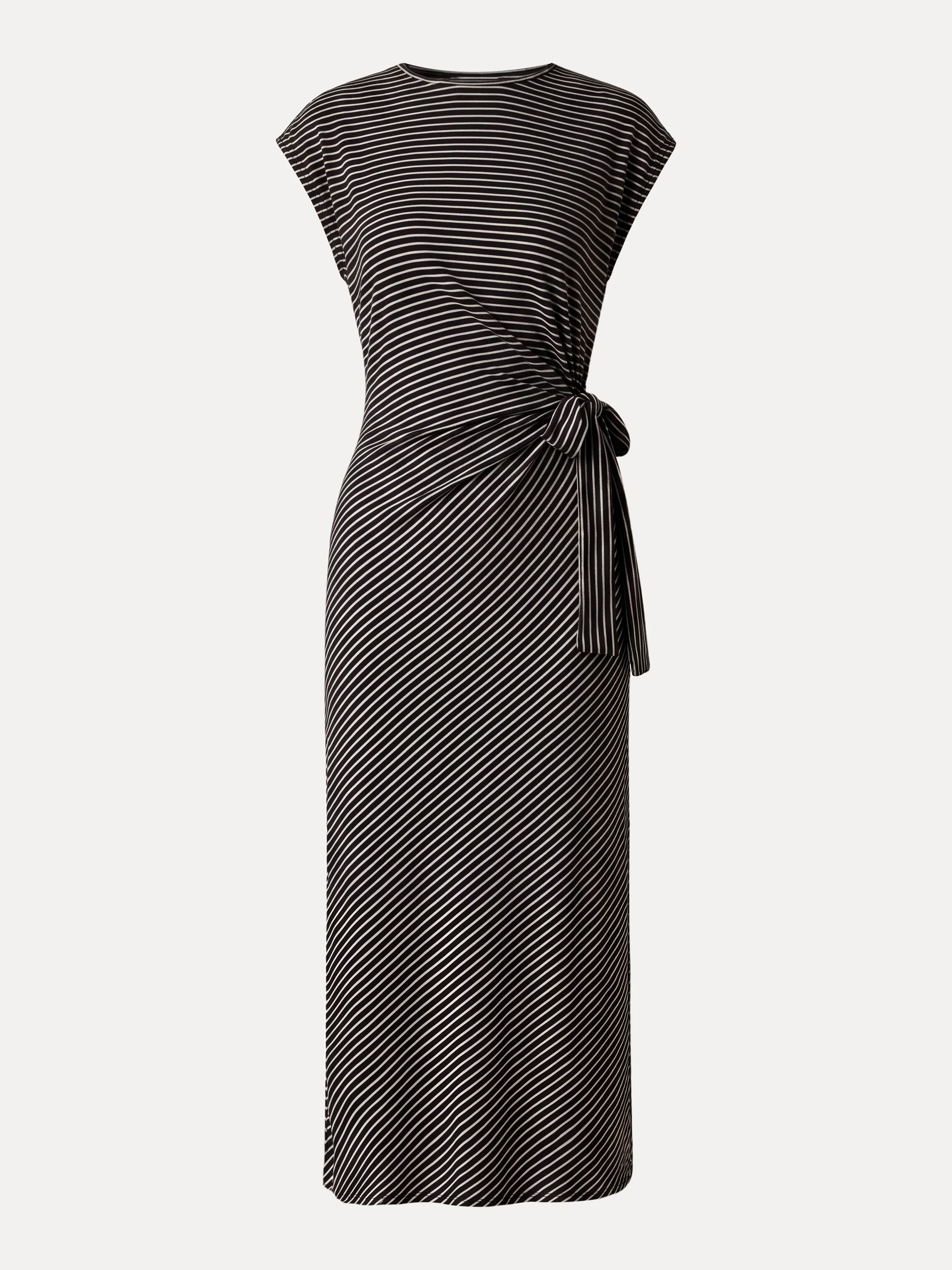 Striped Relaxed Midi Dress with Self-Tie - Image 12
