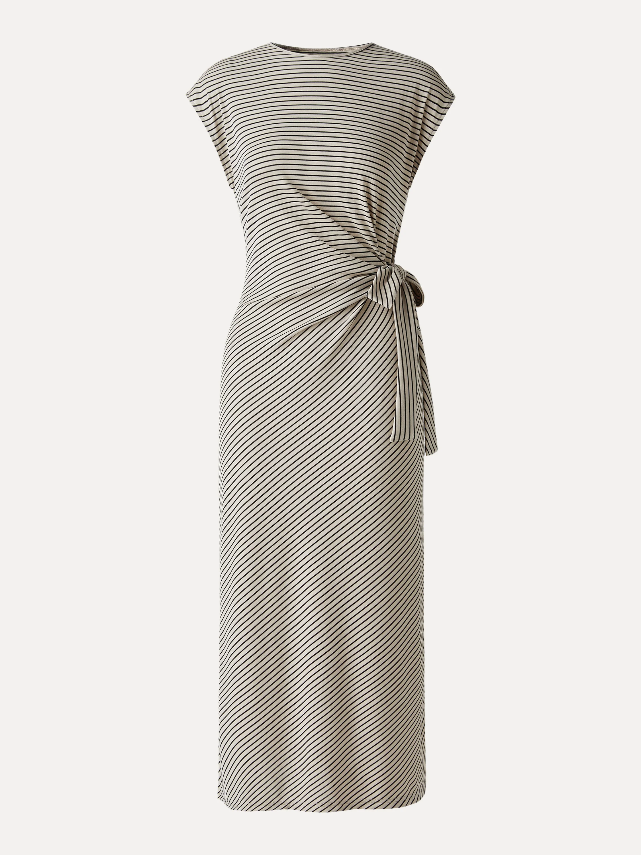 Striped Relaxed Midi Dress with Self-Tie - Image 6