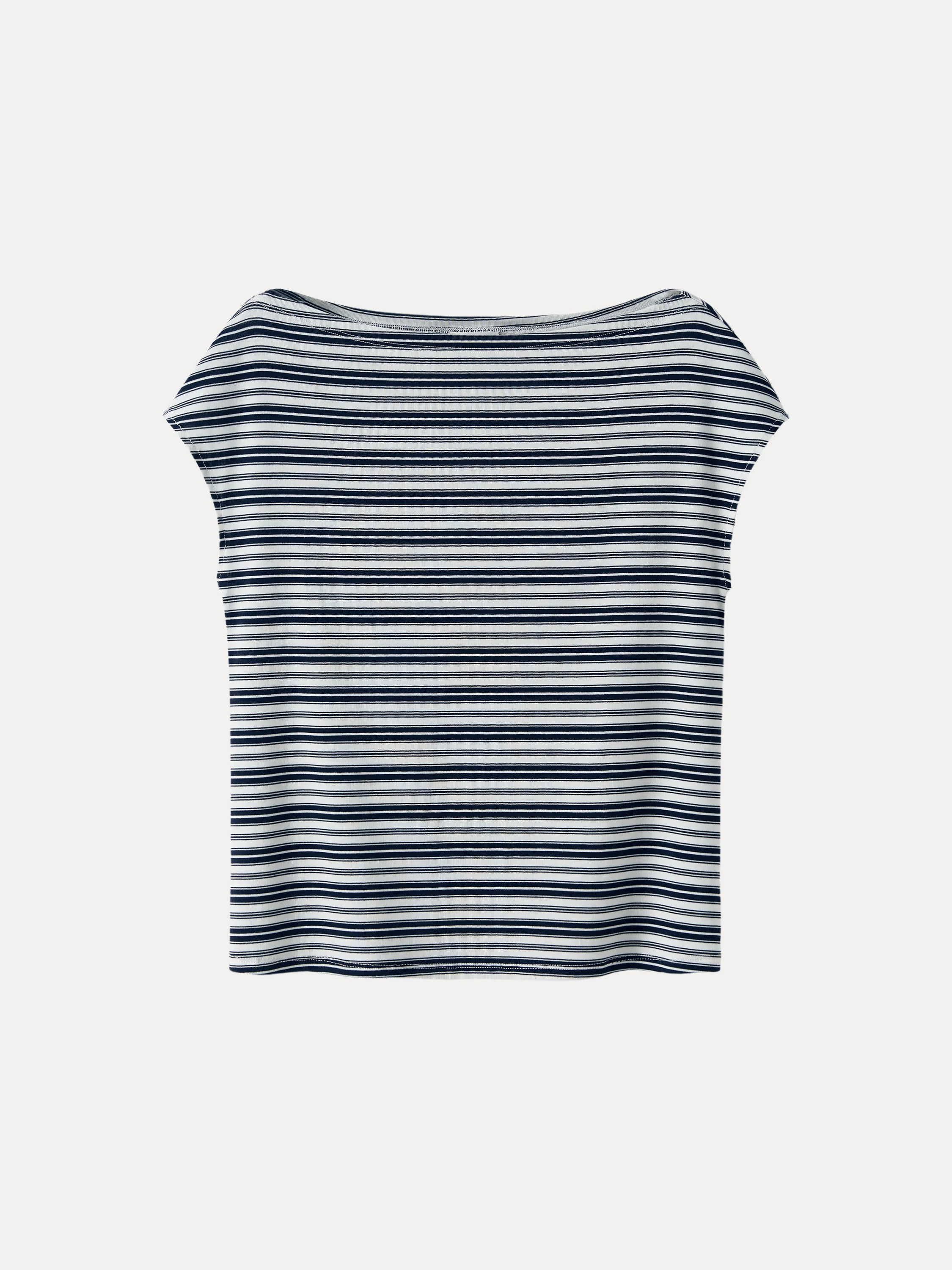 Striped Slash Neck Cap Sleeve Relaxed Top - Image 6