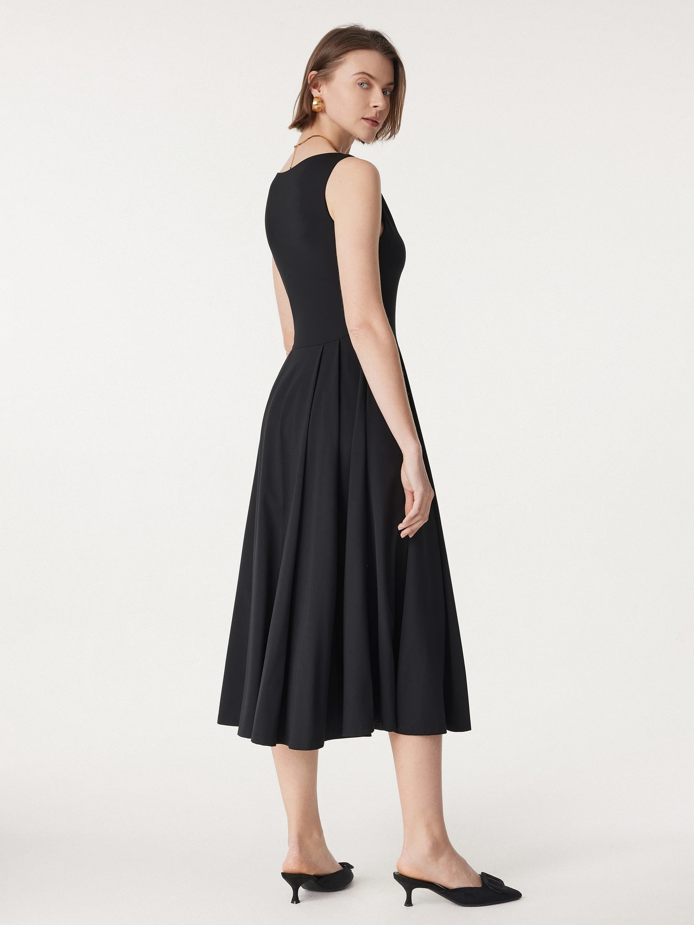 Boatneck Bamboo Ponte Bra Midi Dress with Pockets - Image 4