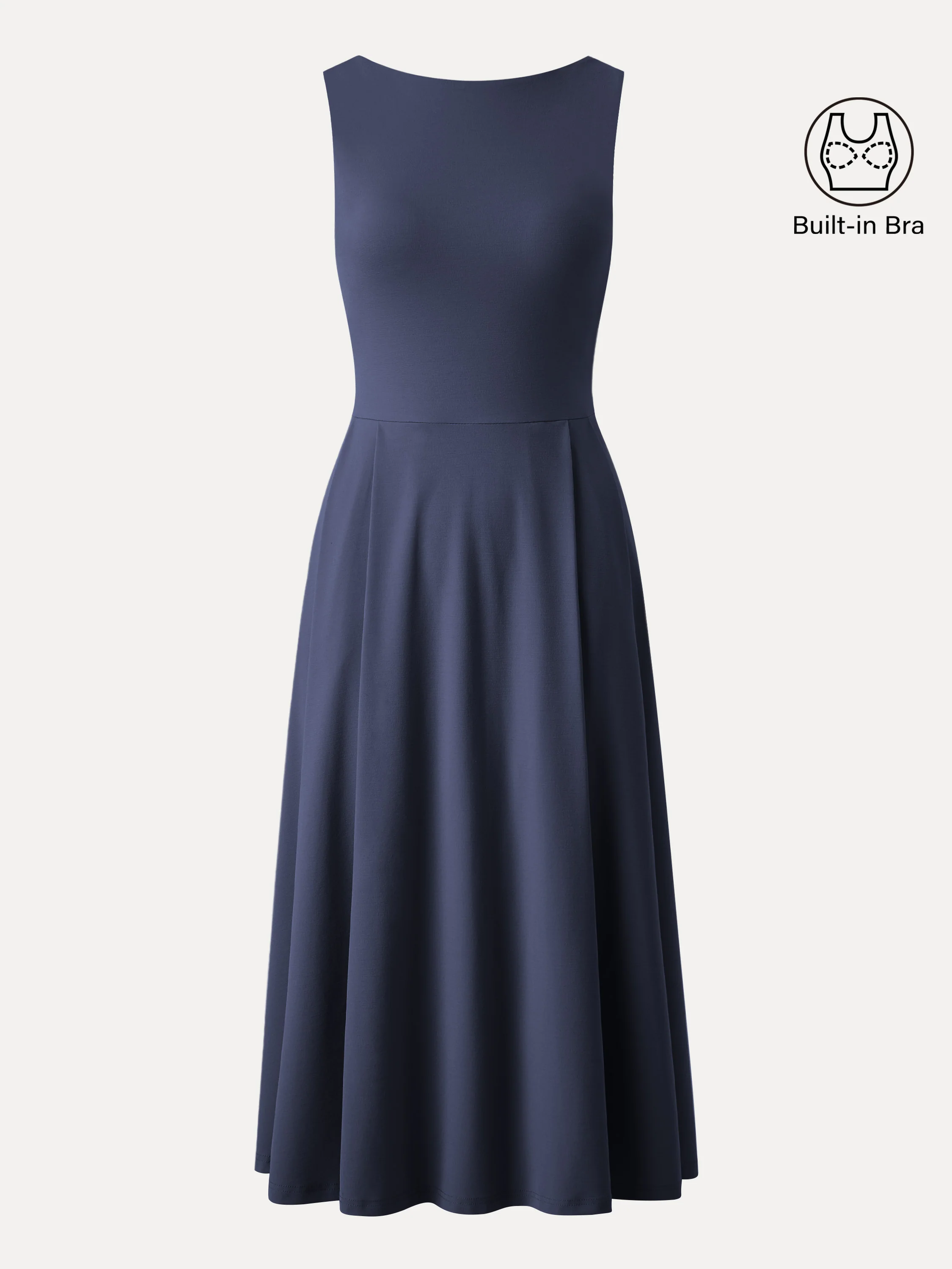Boatneck Bamboo Ponte Bra Midi Dress with Pockets - Image 8