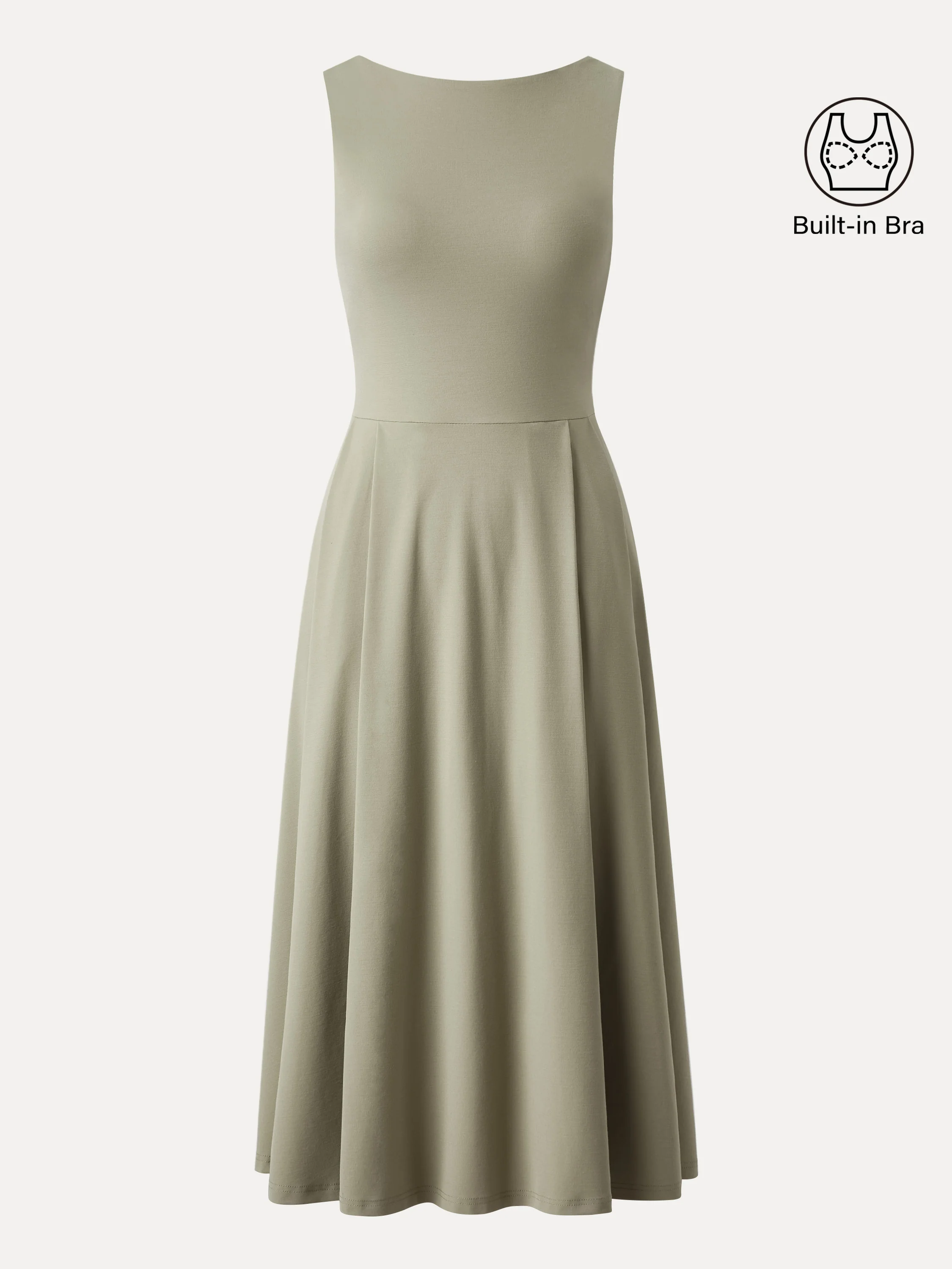 Boatneck Bamboo Ponte Bra Midi Dress with Pockets - Image 9