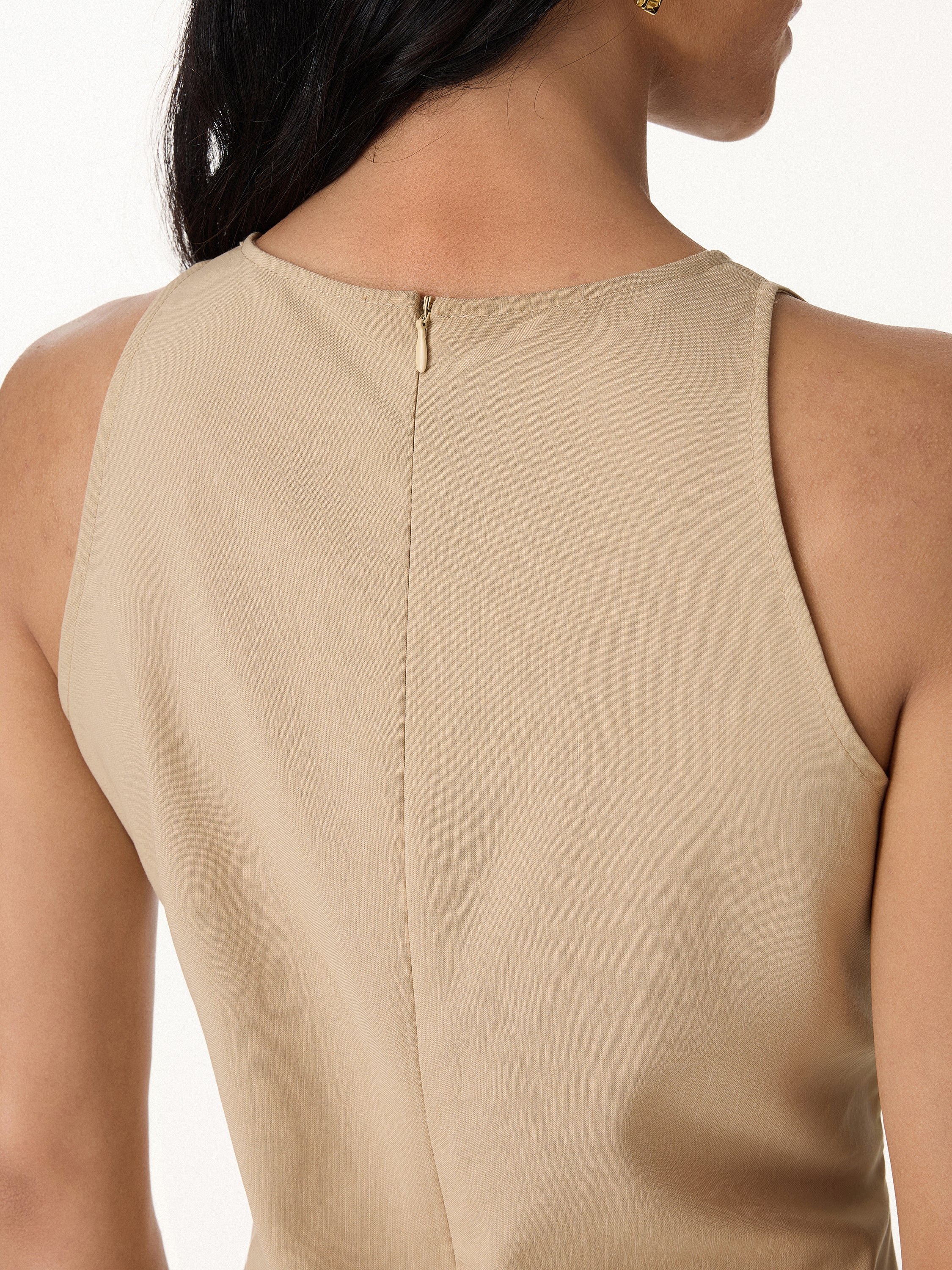 Summer Linen Pleated Self-Tie Top - Image 5