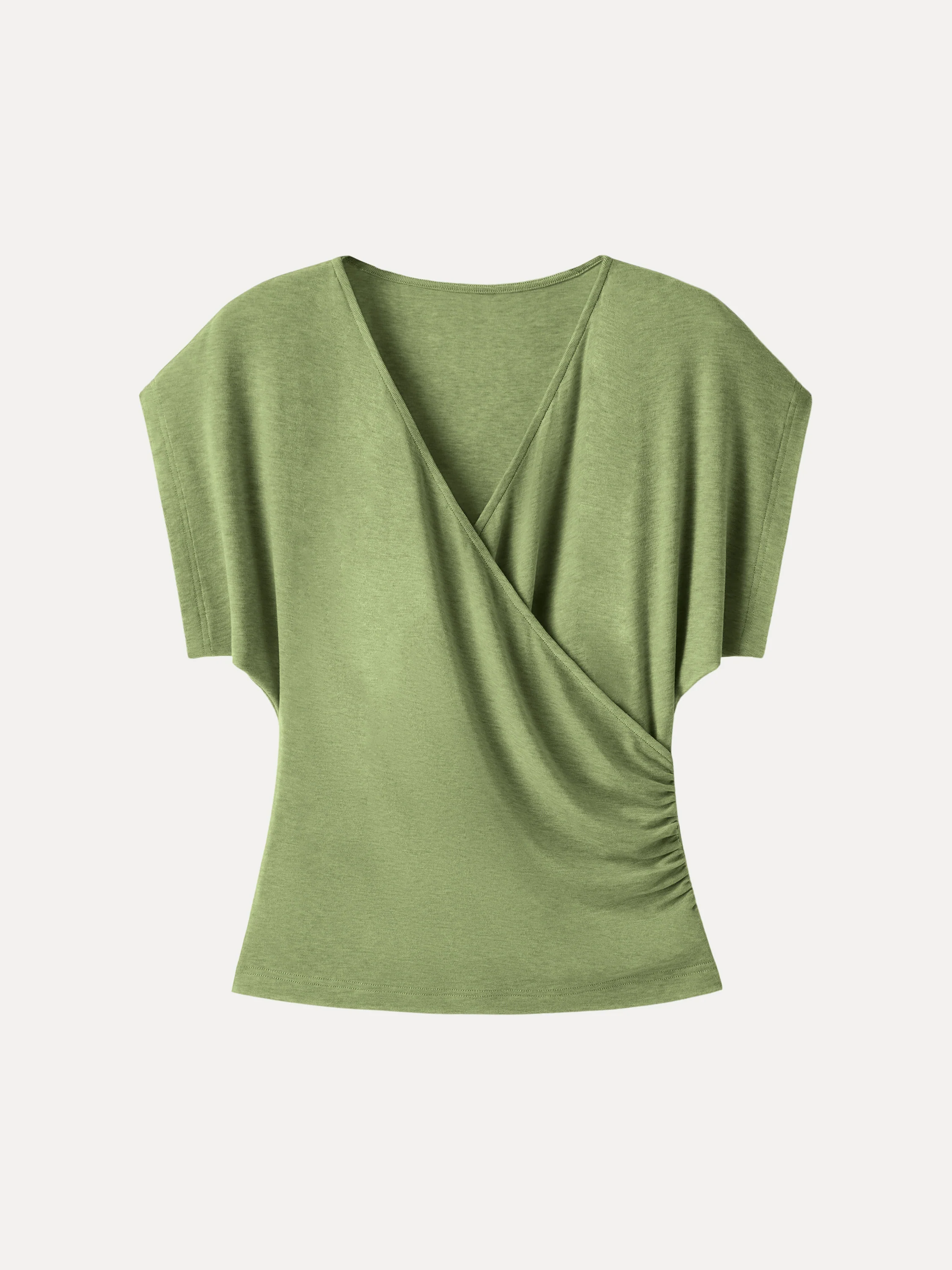 Summer Lyocell Wool Suprlice Ruched Short Sleeve Top - Image 11