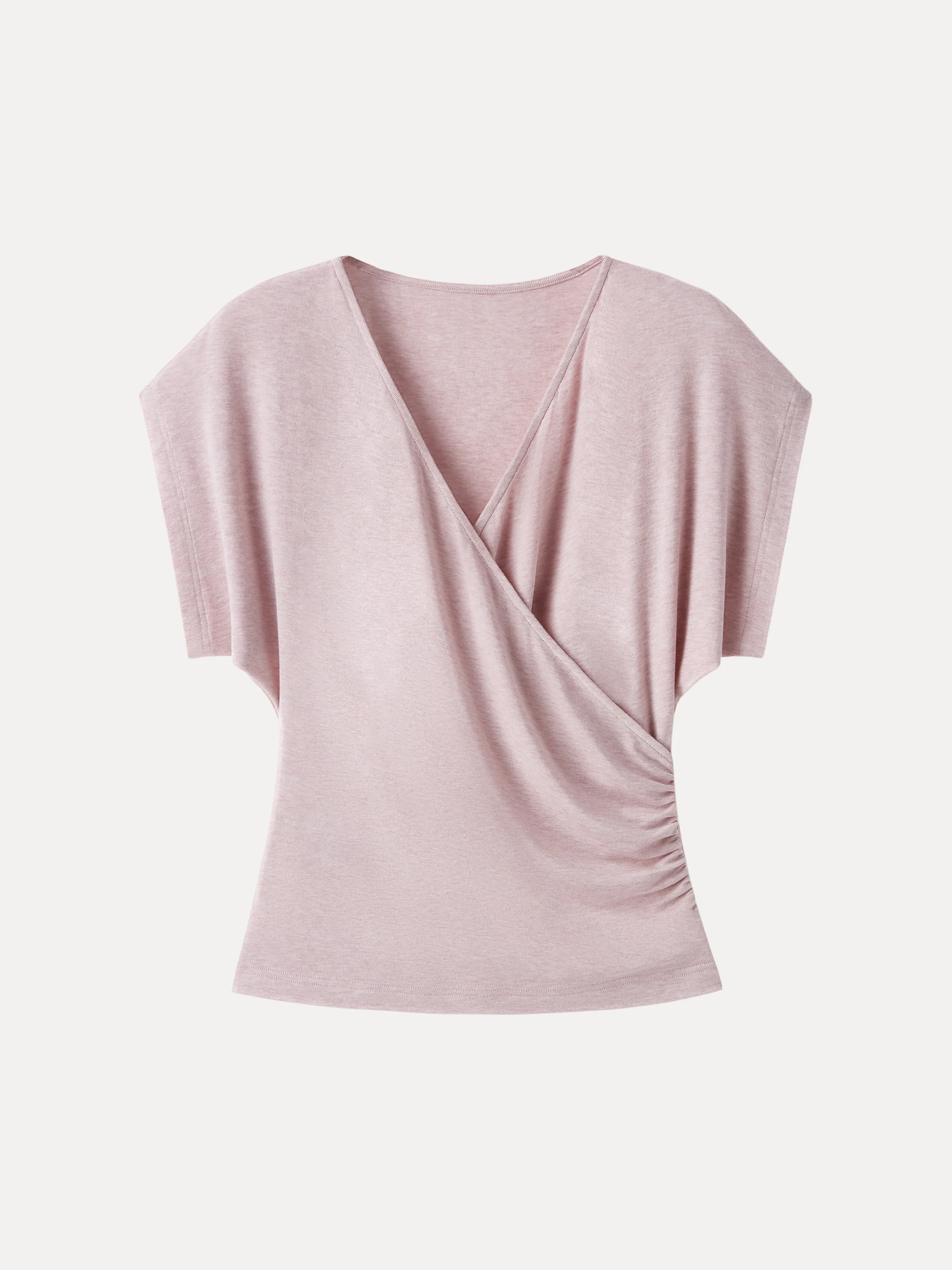 Summer Lyocell Wool Suprlice Ruched Short Sleeve Top - Image 6