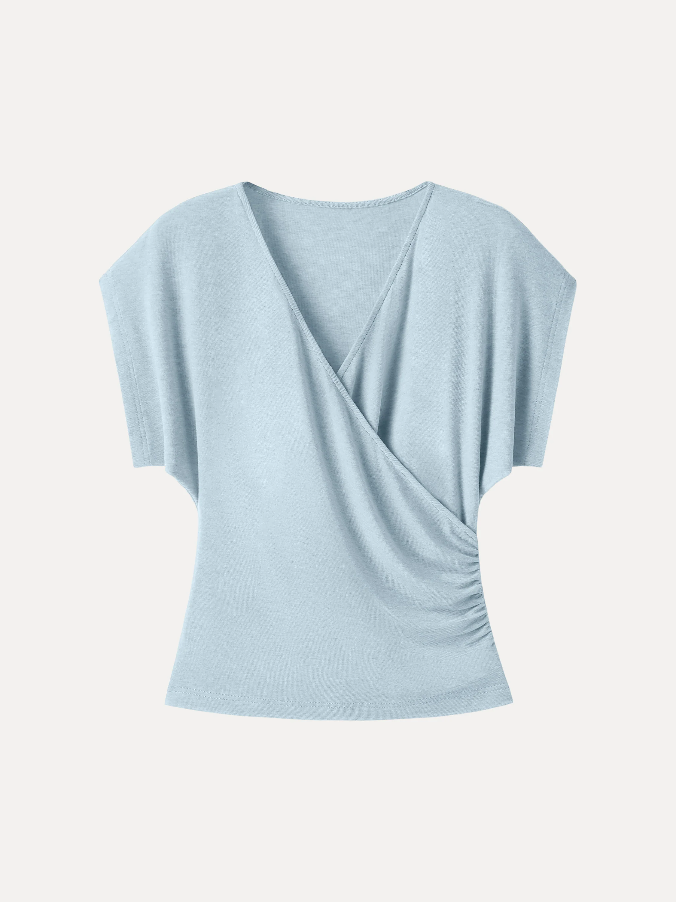 Summer Lyocell Wool Suprlice Ruched Short Sleeve Top - Image 7