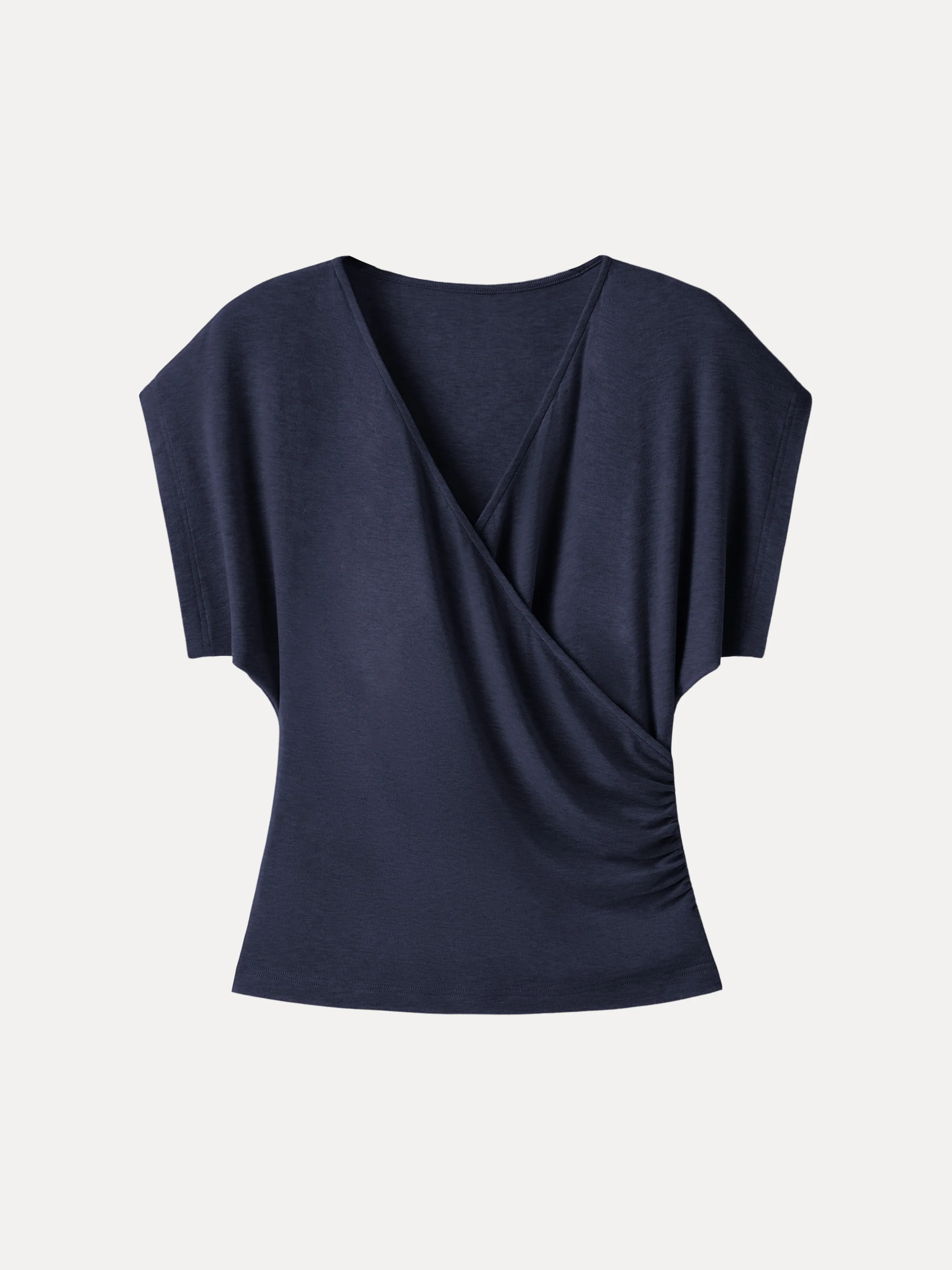 Summer Lyocell Wool Suprlice Ruched Short Sleeve Top - Image 8