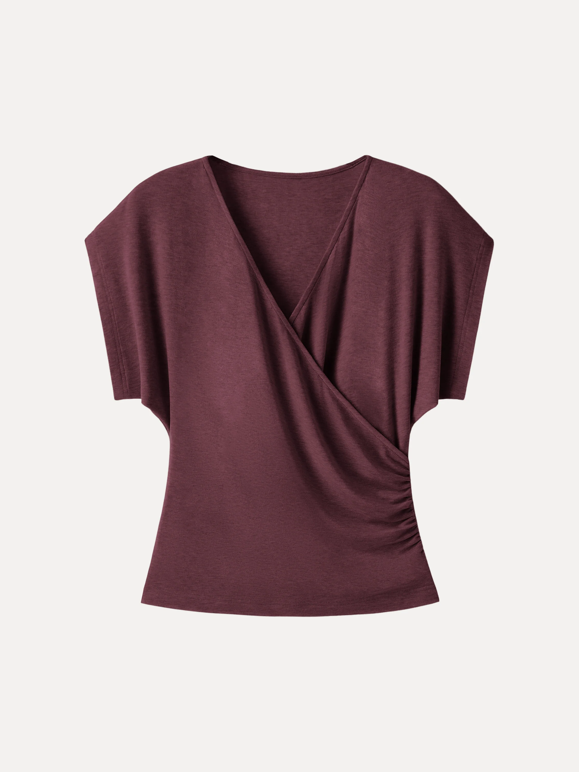 Summer Lyocell Wool Suprlice Ruched Short Sleeve Top - Image 9